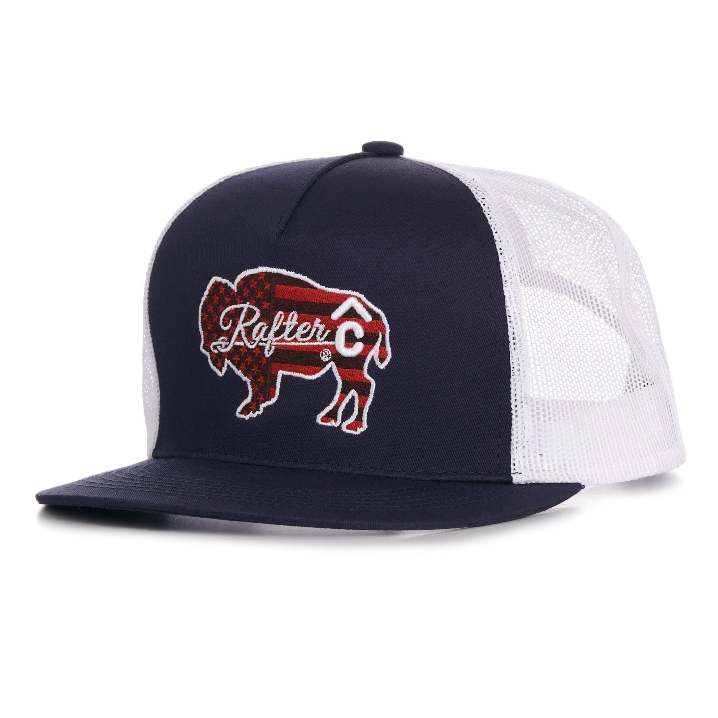 Rafter C Navy & White Americana Buffalo Embroidered Flat Bill Cap - Image 1
