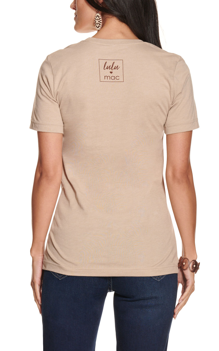 LuLu Mac Women's Taupe with Turquoise and Cowhide Cattle & Chaos From Graphic Short Sleeve T-Shirt - Image 1