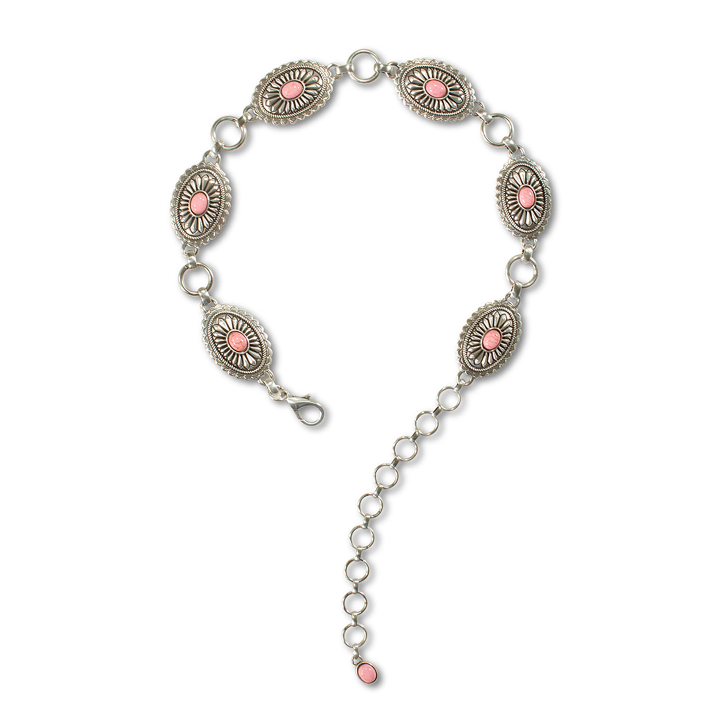 Ariat Girl's Silver & Pink Stone Oval Concho Belt - Image 1
