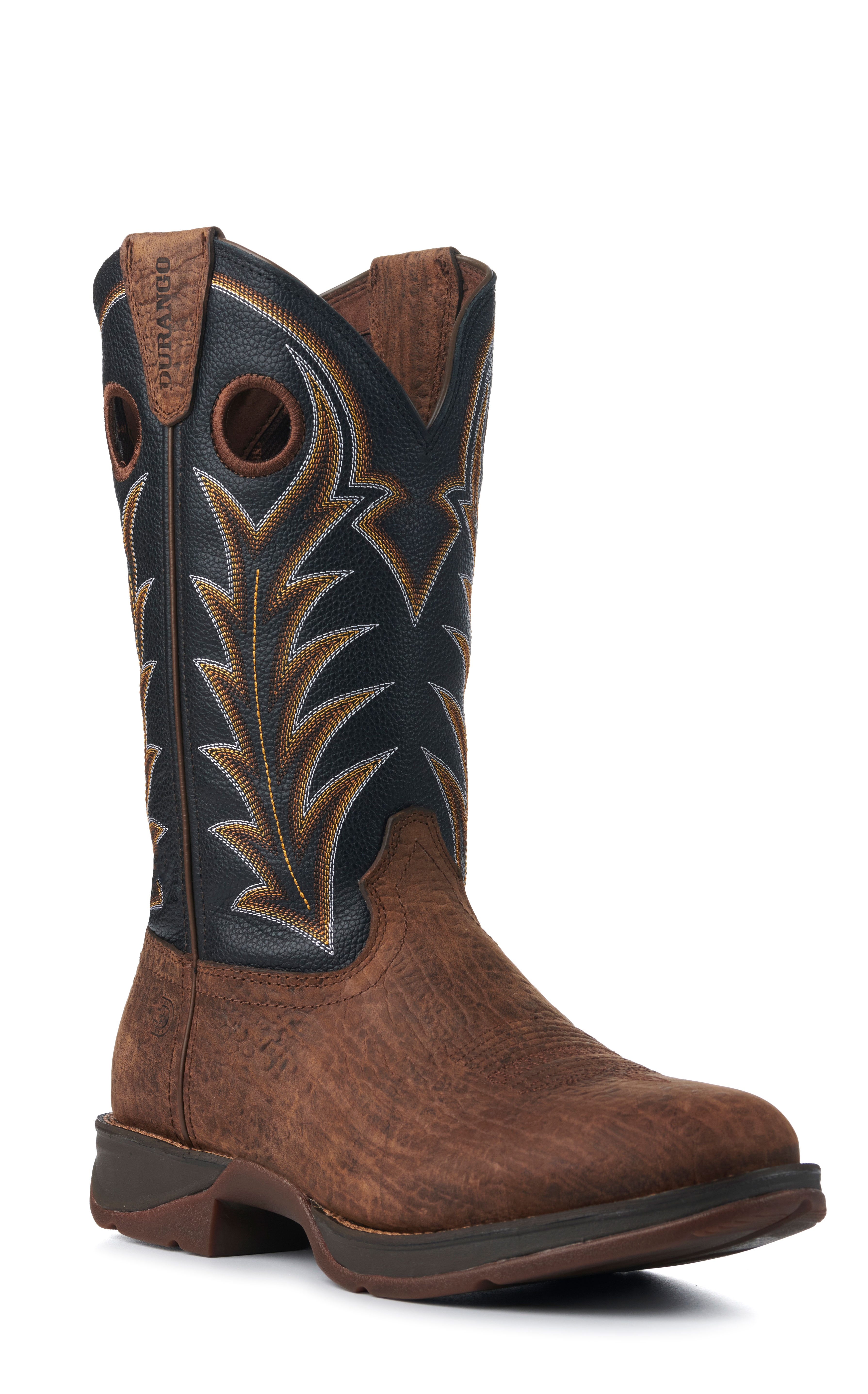 Durango Men's Rebel Black and Dark Brown Round Toe Cowboy Boots - Image 1