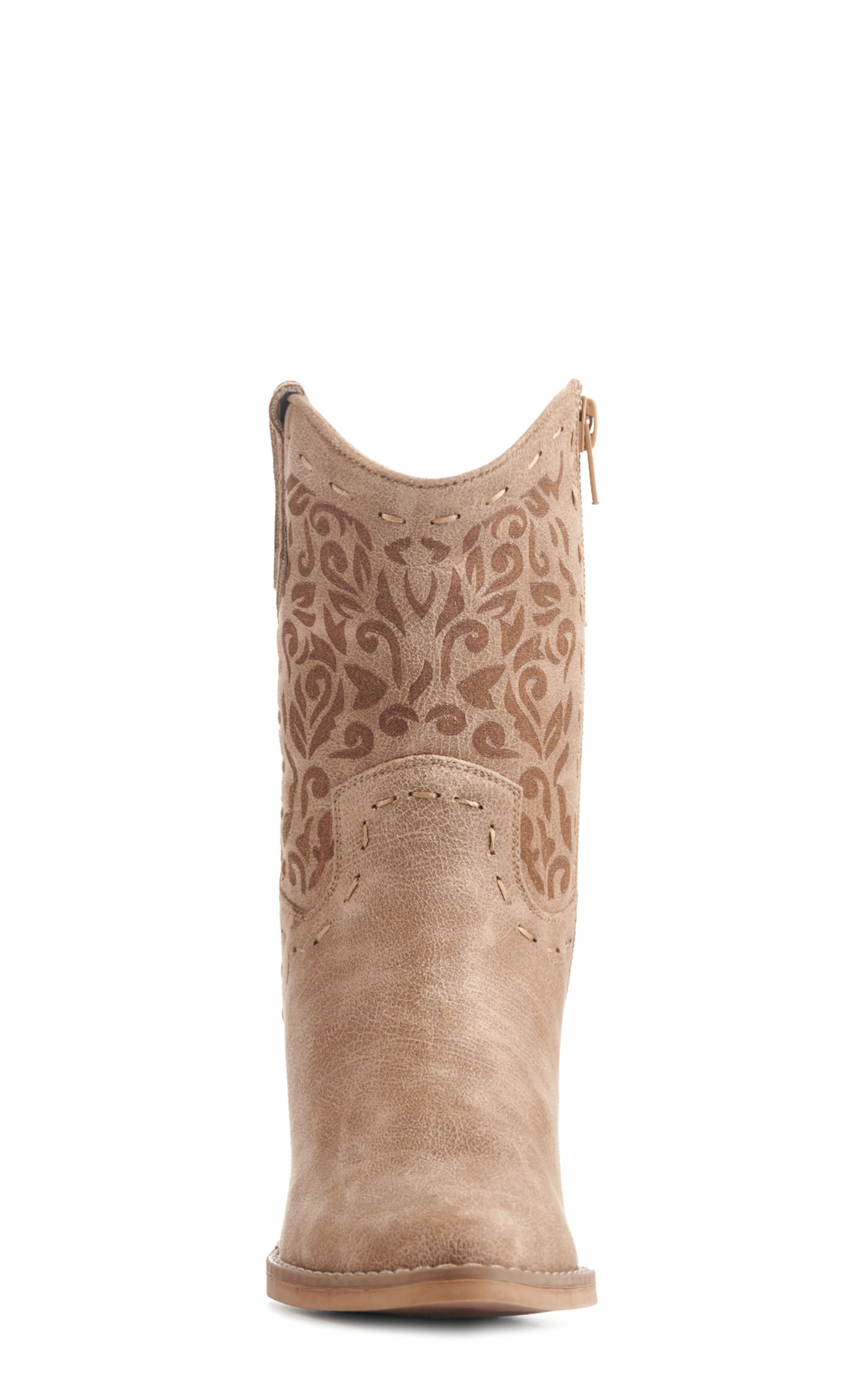 Very G Women's Encinitas Beige with Swirl Etching Faux Leather Snip Toe Booties - Image 1
