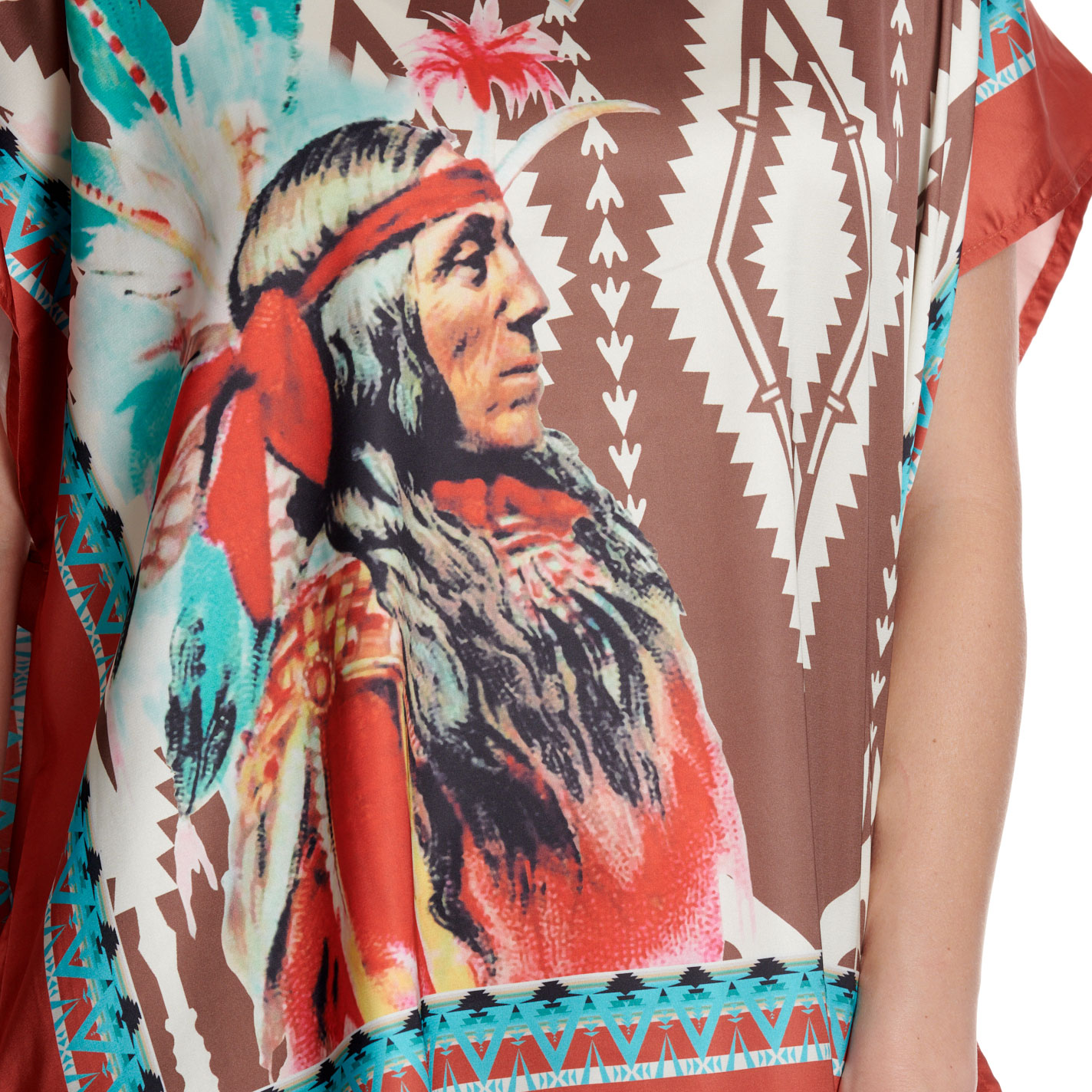 Fashion Express Women's Brown & Coral Native American Print Top - Image 1