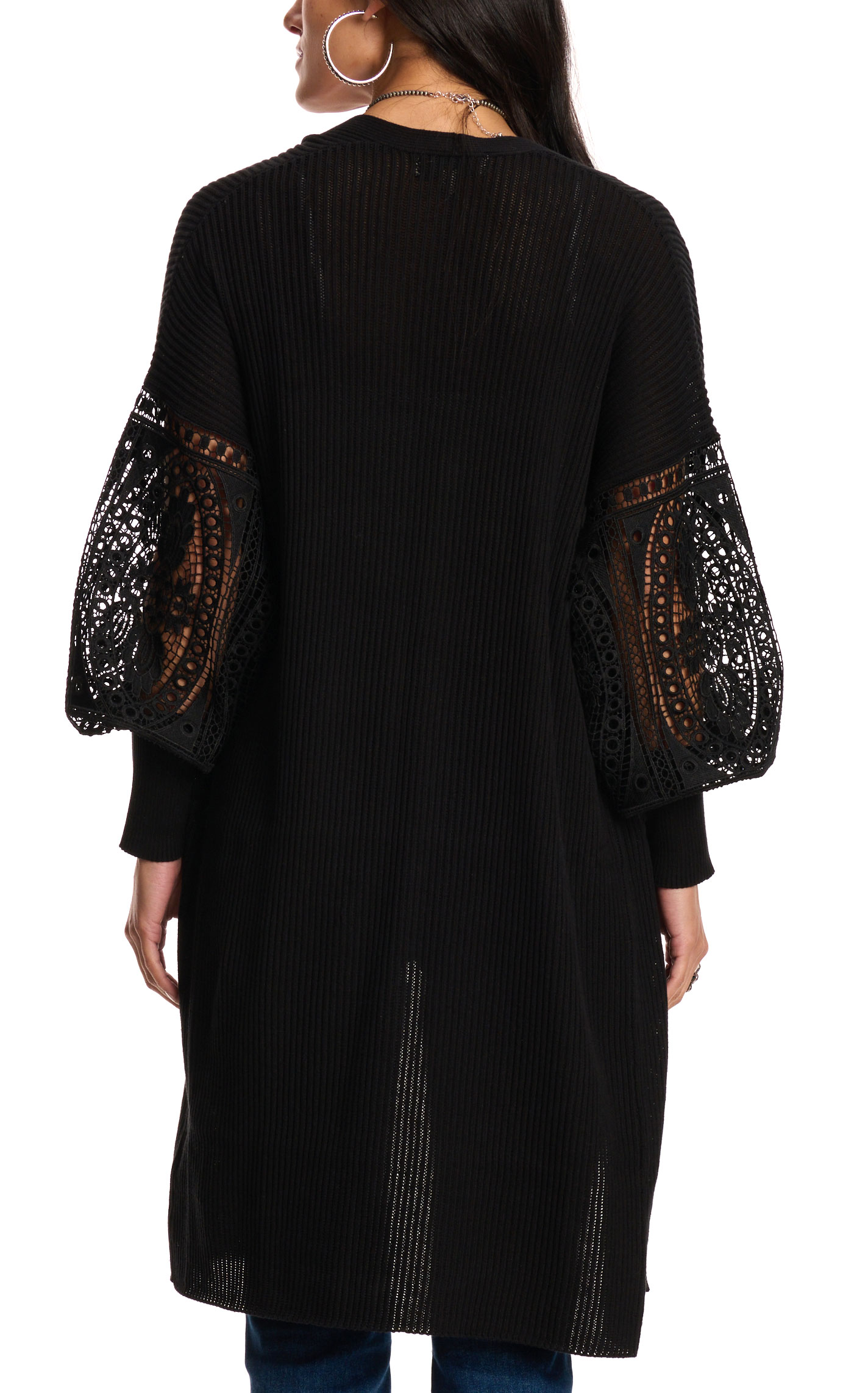 Rockin C Women's Black Lace Sleeve Sweater Cardigan - Image 1