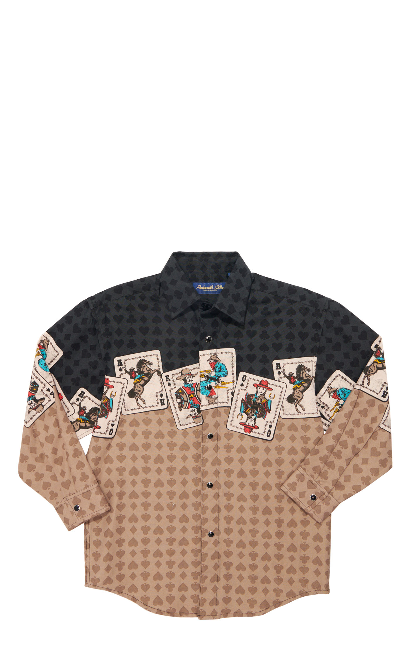 Panhandle Slim Boy's Black & Taupe Cards Border Western Shirt - Image 1