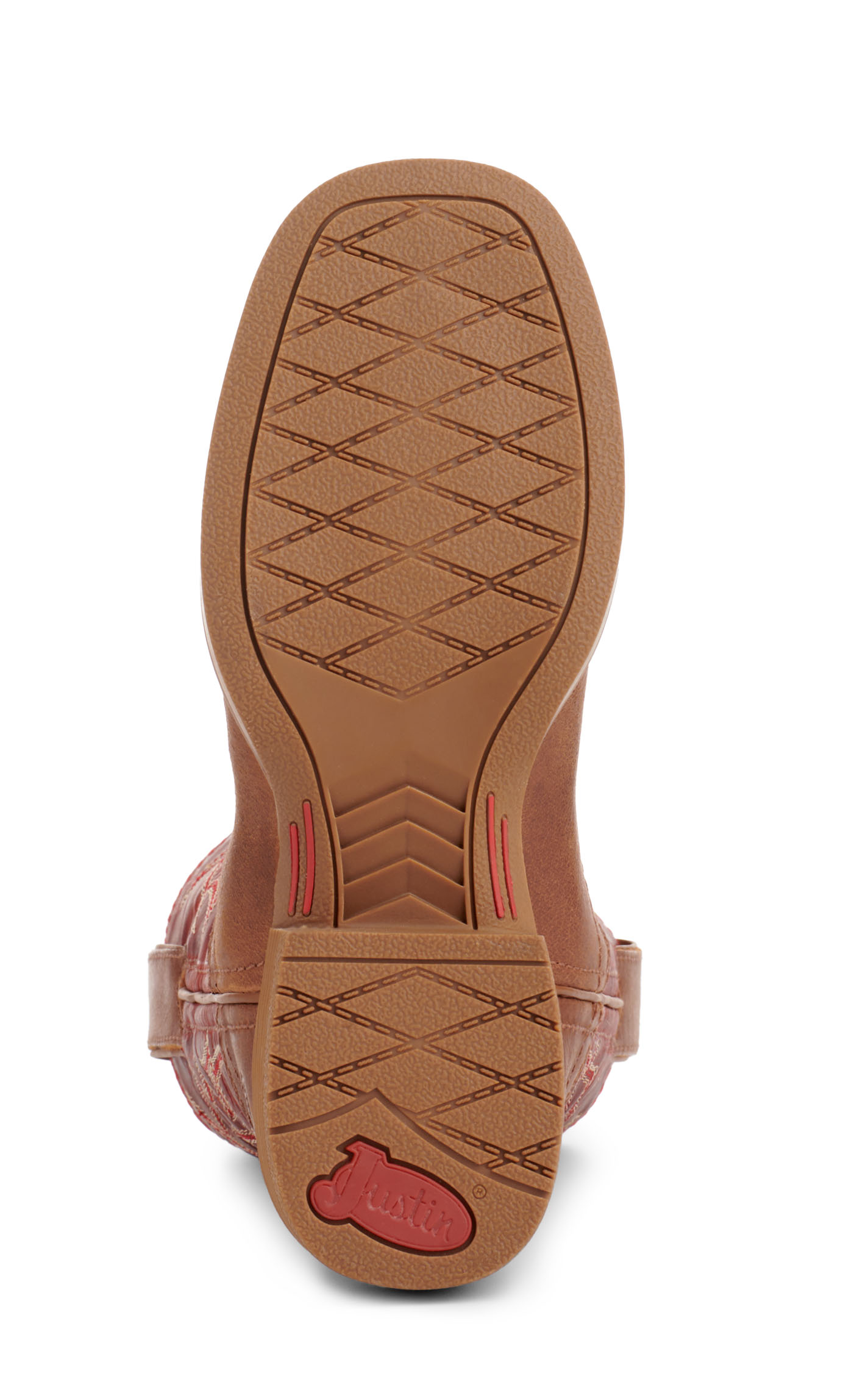 Justin Youth Canter Junior Cognac and Fire Red Wide Square Toe Cowboy Boots - Image 1