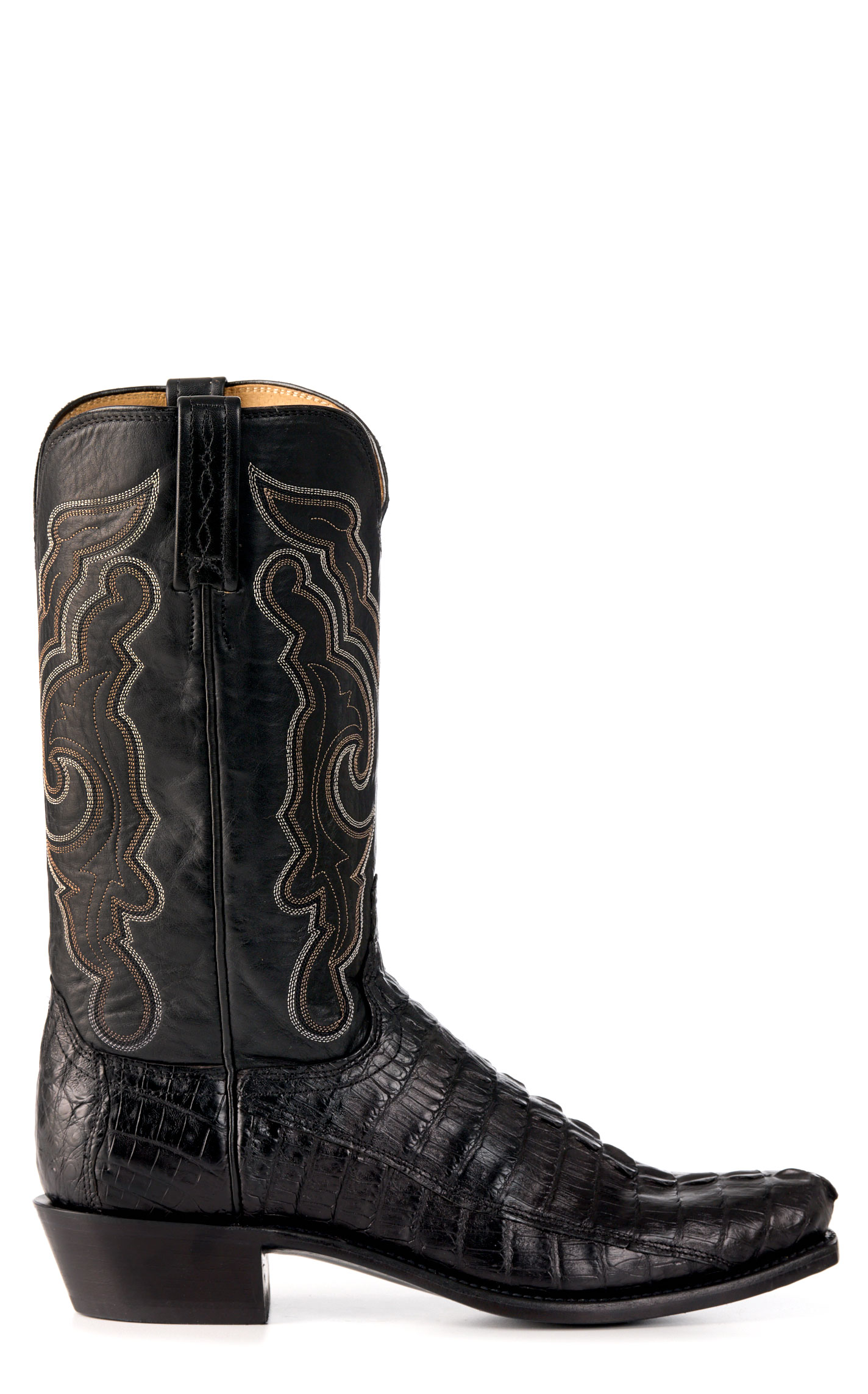 Lucchese Men's Black Franklin Hornback Caiman Leather Narrow Square Toe Boots - Image 1