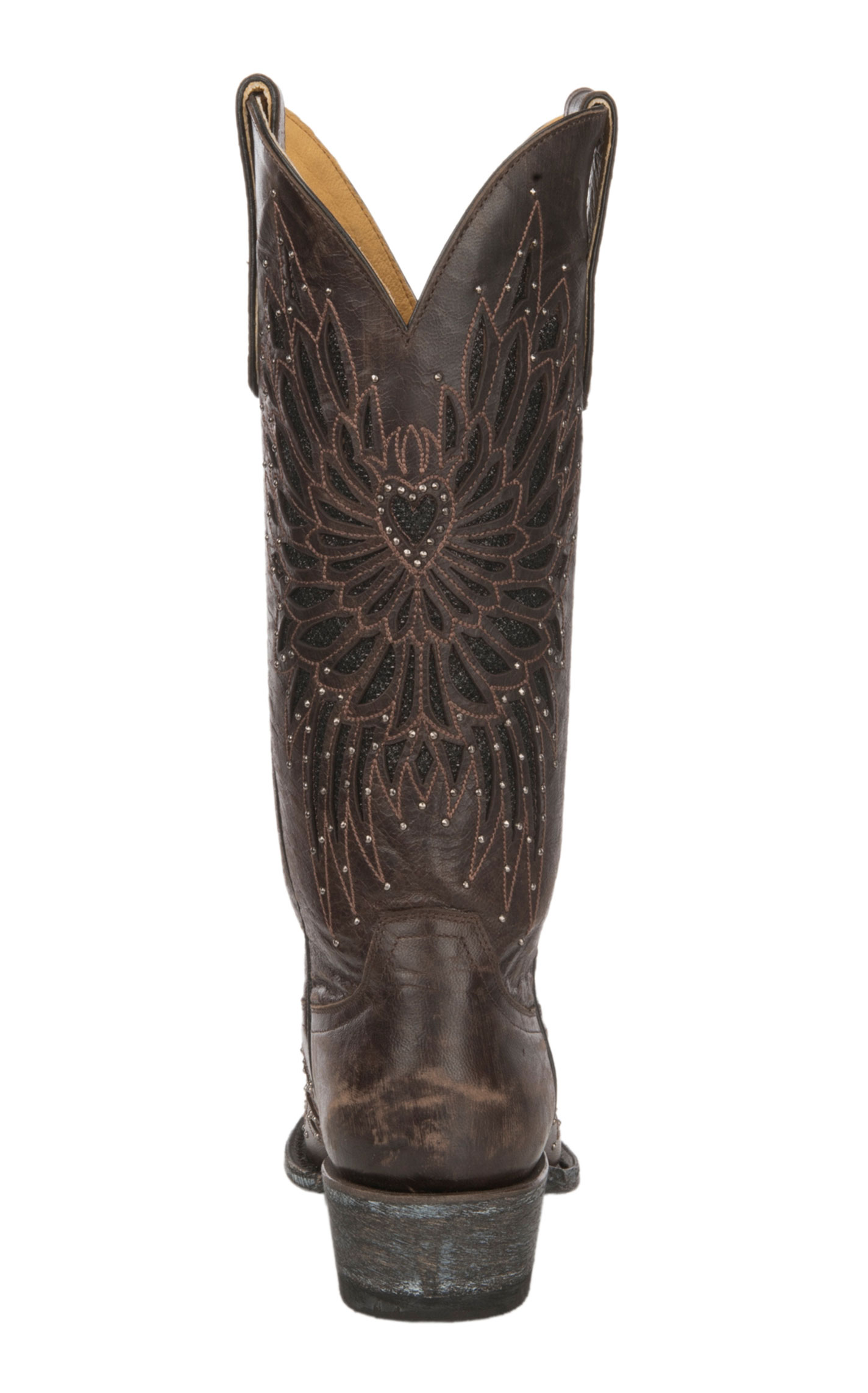 Cavender’s Women’s Chocolate Leather with Black Crystal Inlay Snip Toe Cowboy Boots - Image 1