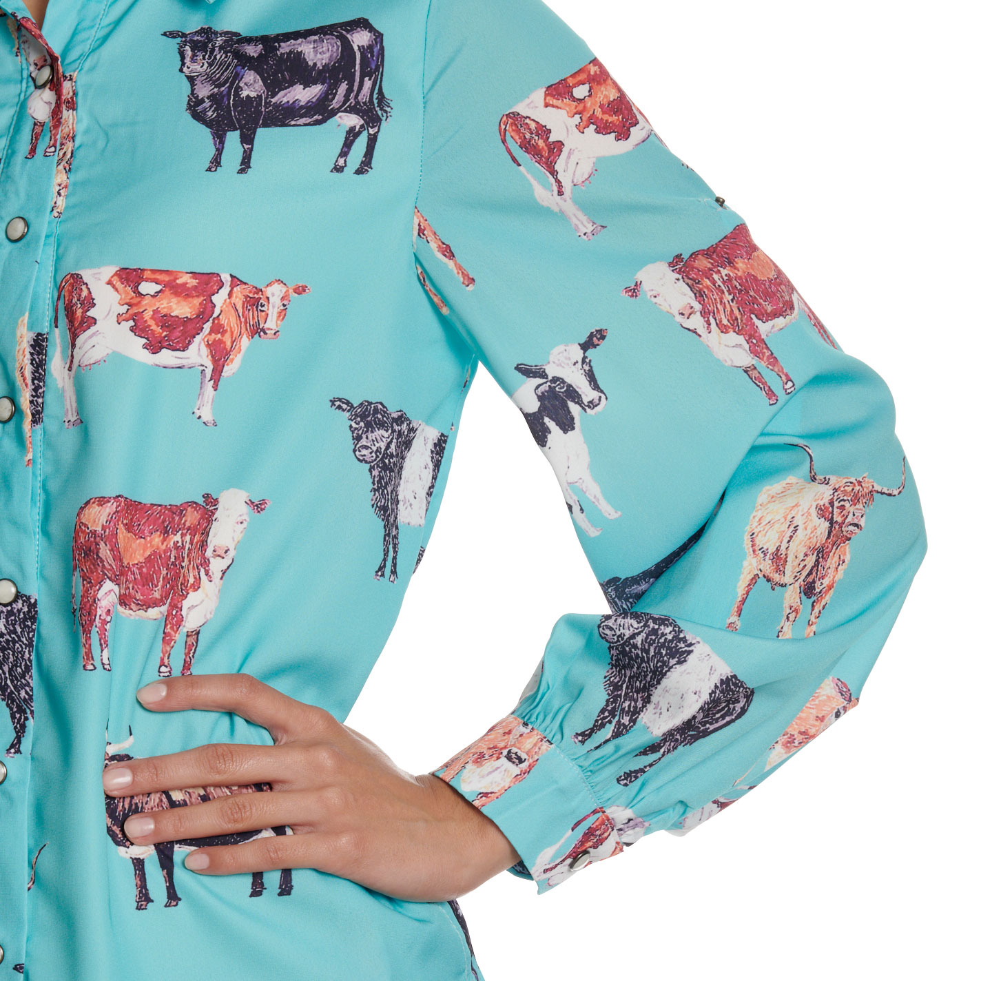 Fashion Express Women's Button Down Cow Print Shirt Dress  - Image 1