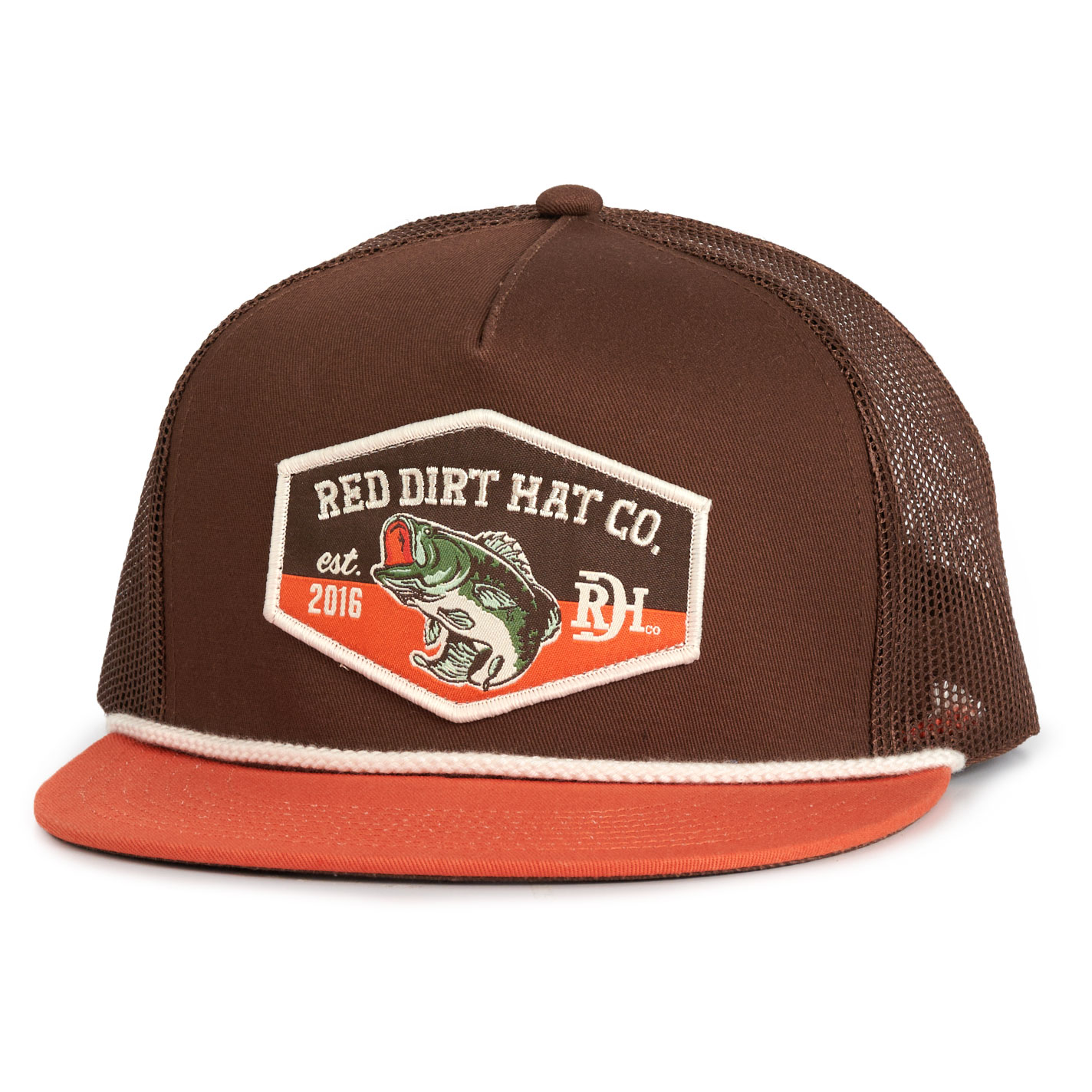Red Dirt Hat Co. Chocolate & Tangerine Bass Logo Cap - Image 1