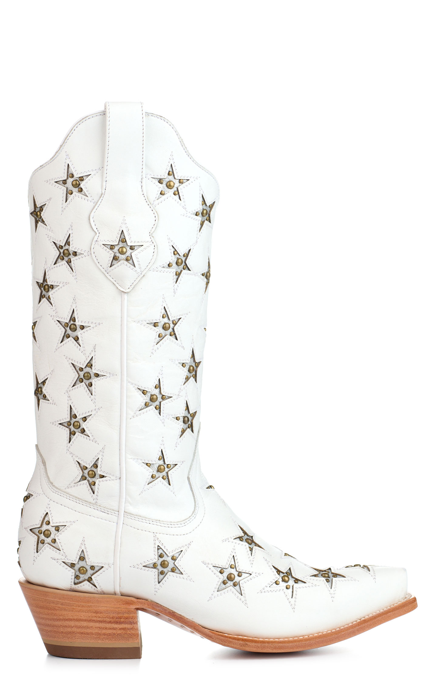 Black Star Women's Marfa White with Silver Star Inlays Snip Toe Cowboy Boots - Image 1