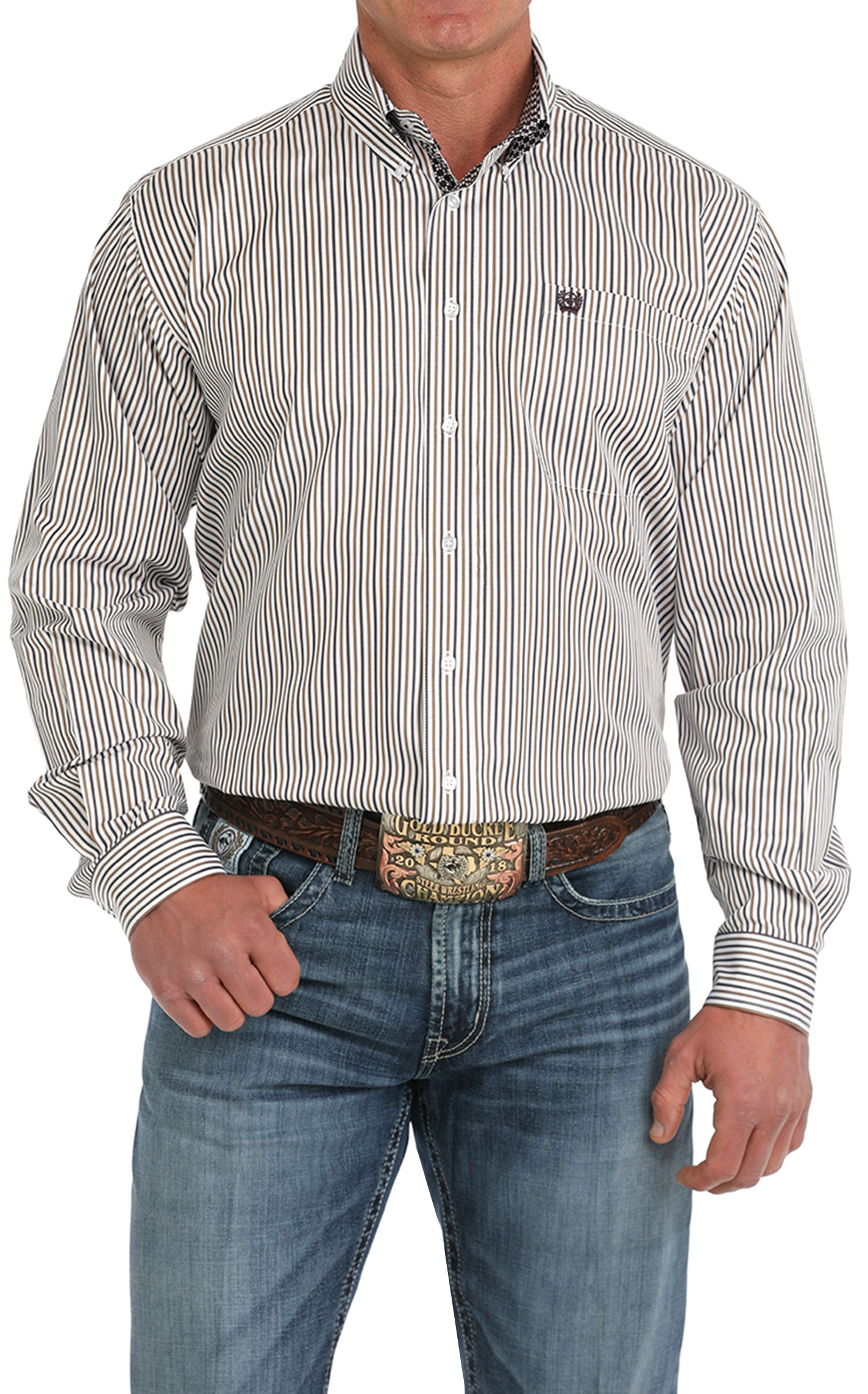 Cinch Men's Black & Antique Gold TENCEL™ Striped Western Shirt - Image 1