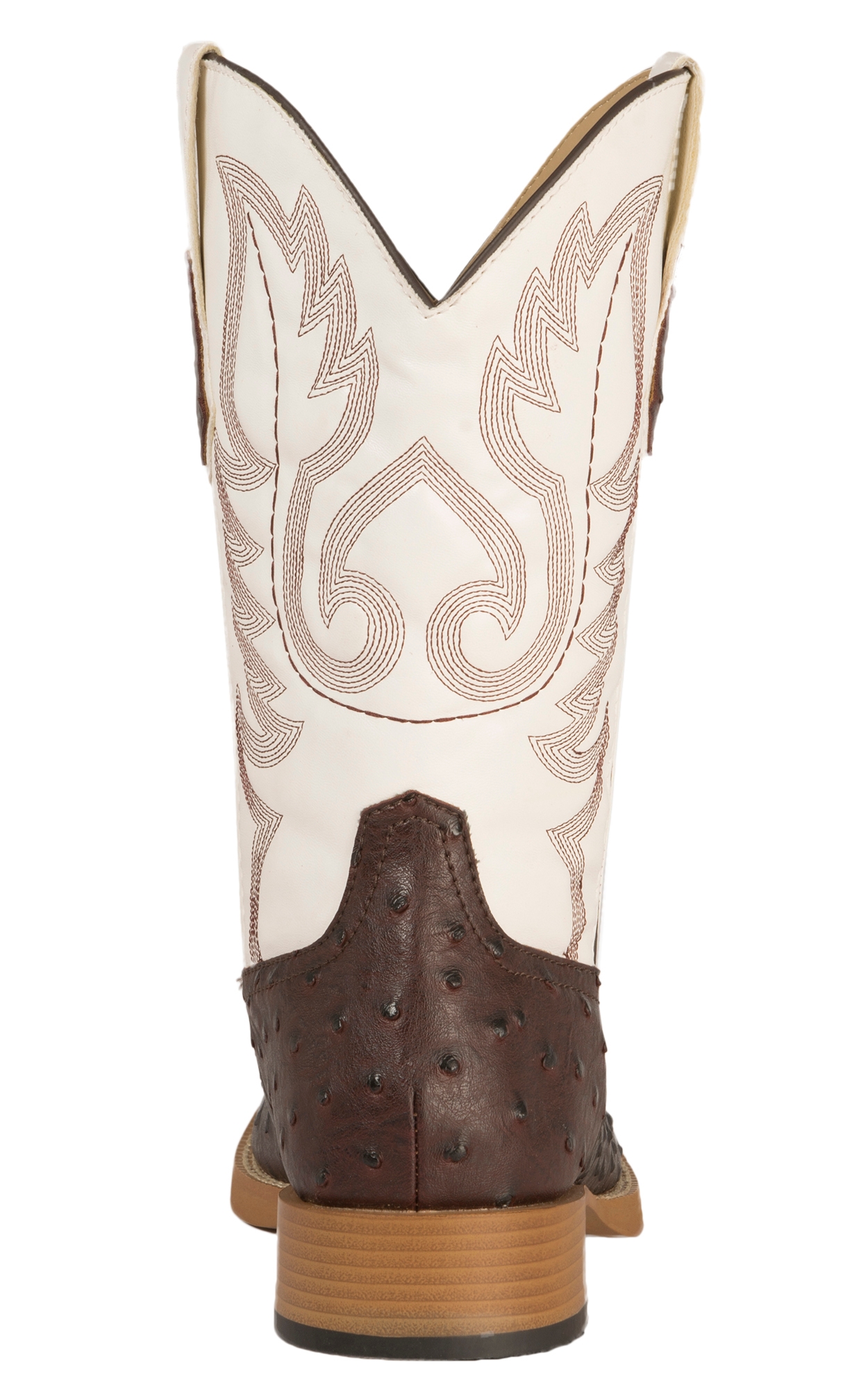 Roper Men's Faux Leather Ostrich Brown & White Square Toe Cowboy Boots - Image 1