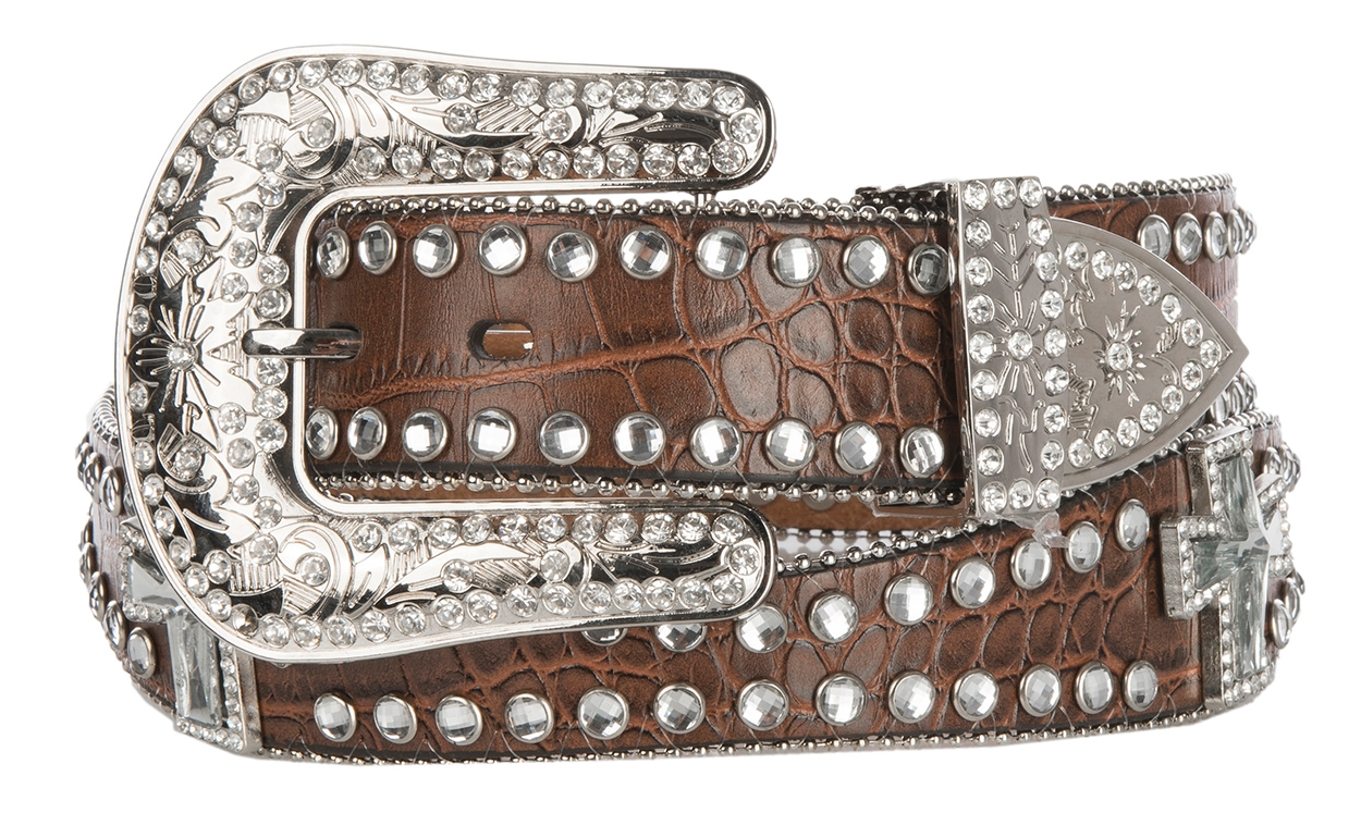 Blazin Roxx Women's Scallop Crystal Cross Concho Western Belt - Image 1