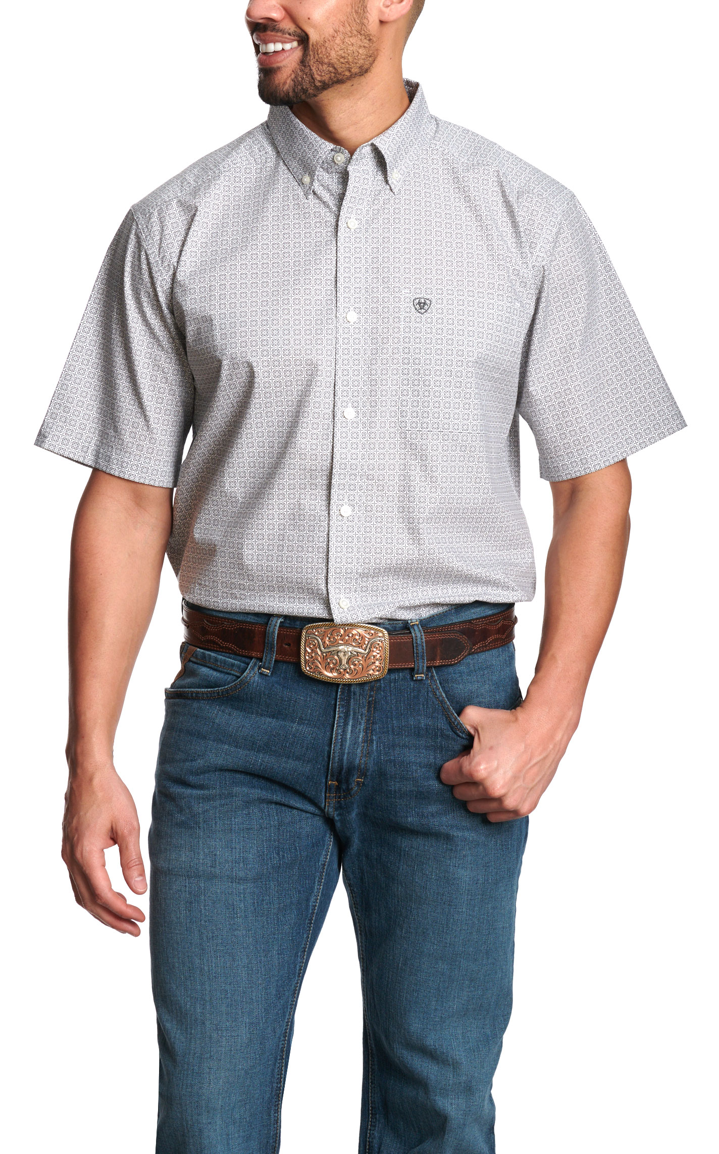 Ariat Men's Pale Gray & White Geo Western Shirt  - Image 1
