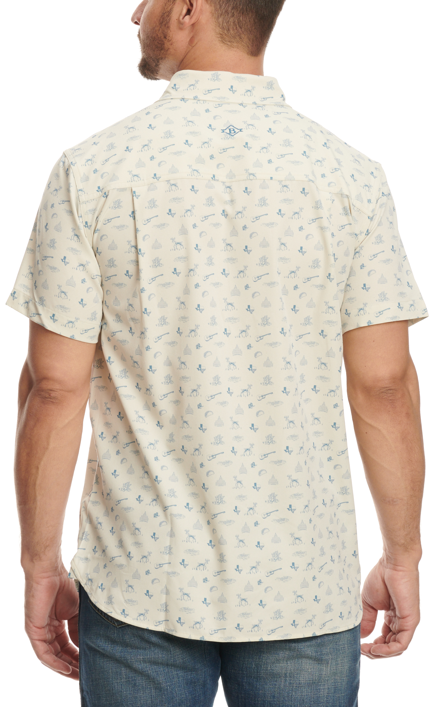 BURLEBO Men's Cream & Steel Blue Lone Star Print Performance Shirt - Image 2