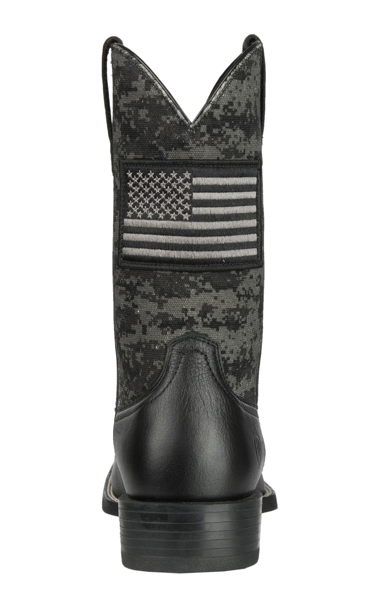 Ariat Men's Sport Patriot Black Deertan and Black Camo American Flag Patch Wide Square Toe Cowboy Boots - Image 1