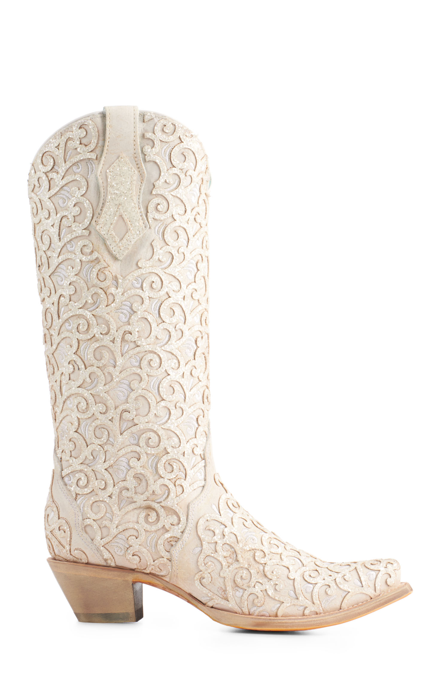 Corral Women's White with Glitter Overlay Black Light Snip Toe Cowboy Boots - Image 1