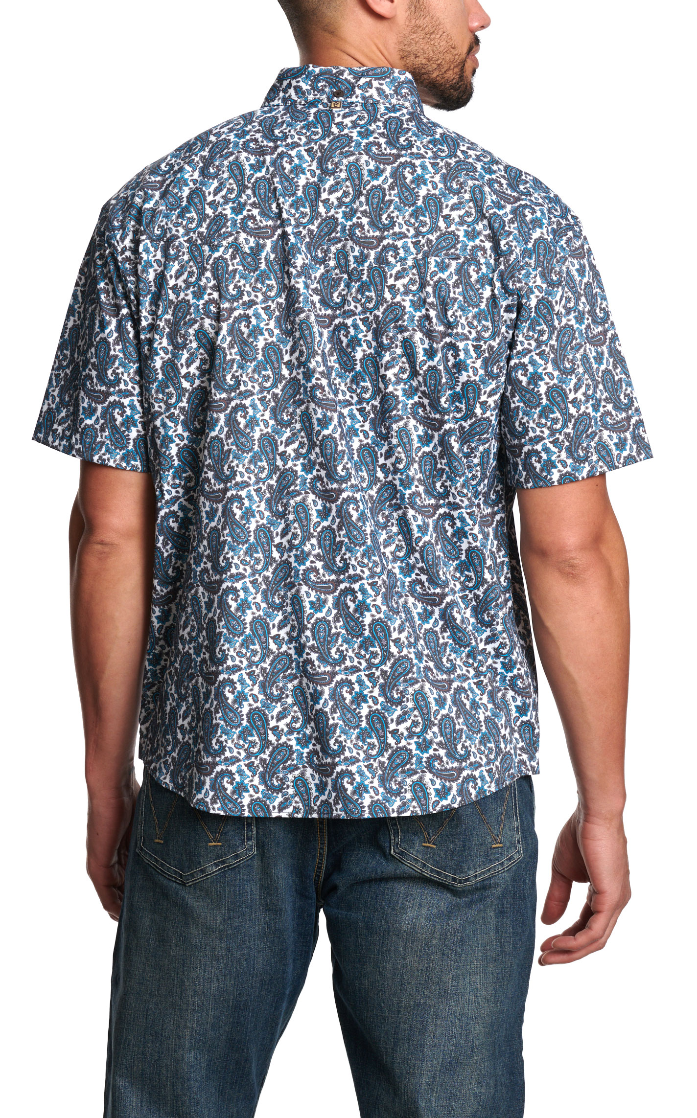 Rafter C Men's Charcoal & Blue Paisley Stretch Western Shirt - Image 1