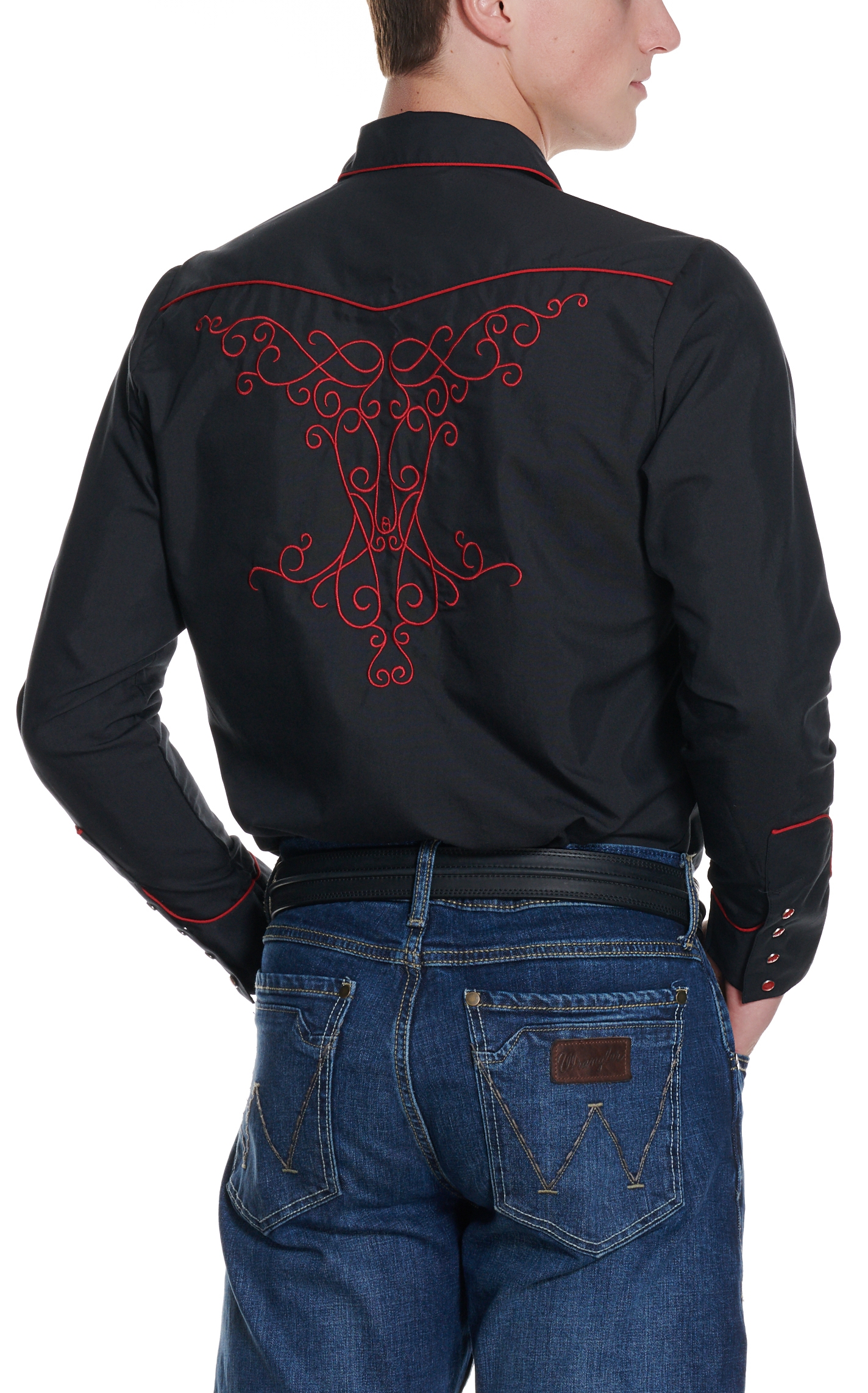 Ranger's Legend Men's Black & Red Embroidered Western Shirt - Image 1