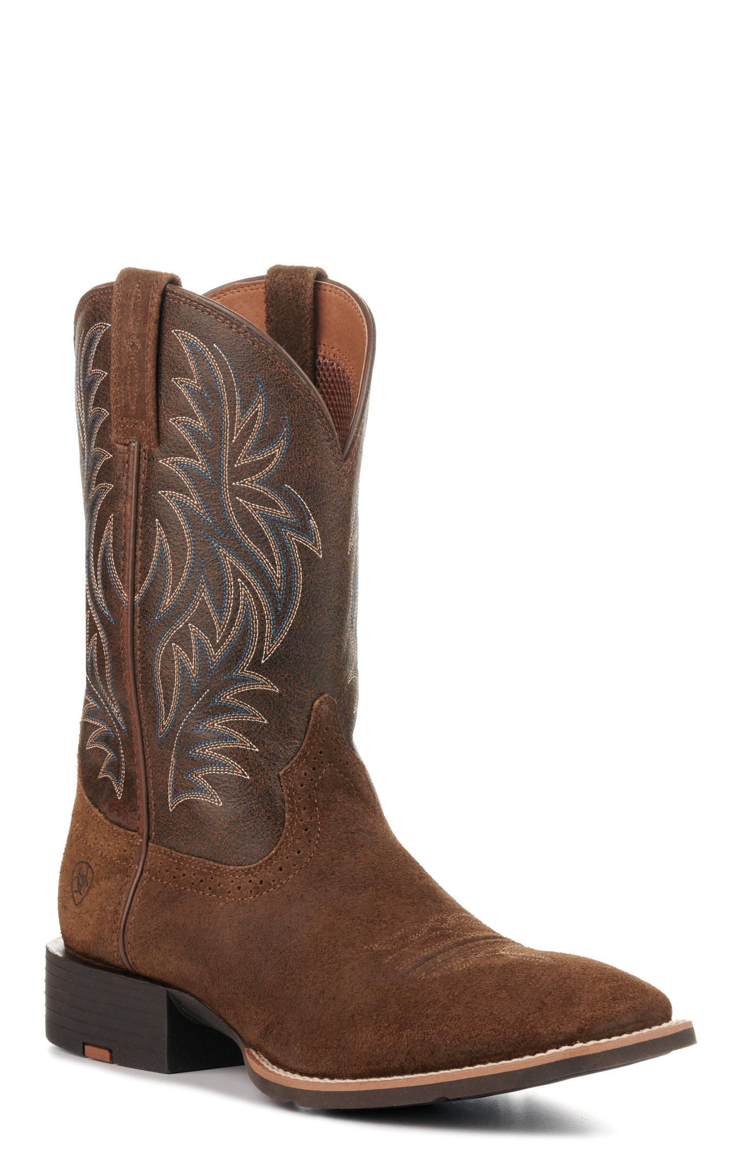 Ariat Men's Sport Vintage Bomber Brown and Dark Tan Wide Square Toe Cowboy Boots - Image 1
