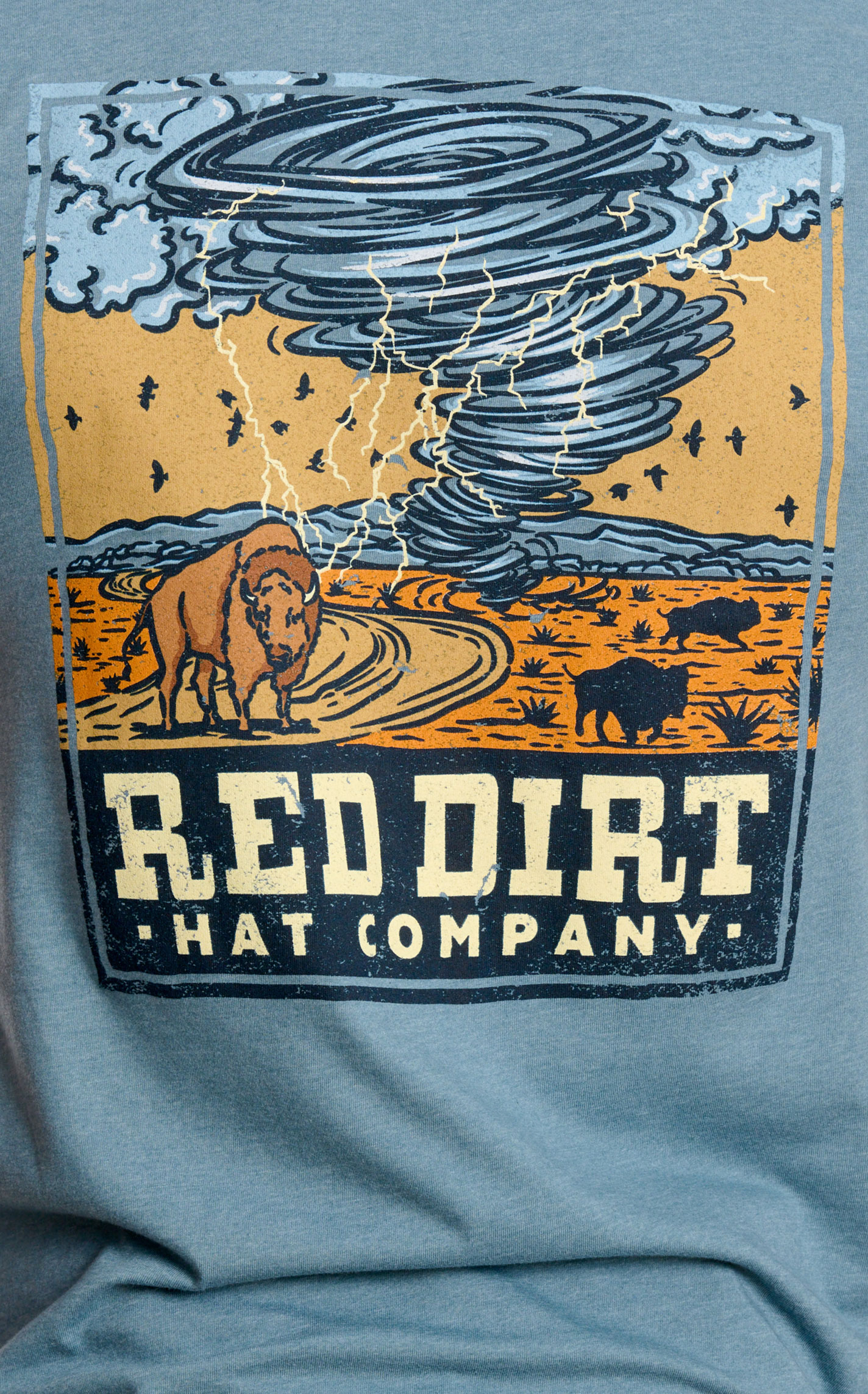 Red Dirt Hat Co. Men's Slate Blue Tornado Logo Graphic T-Shirt - Image 1