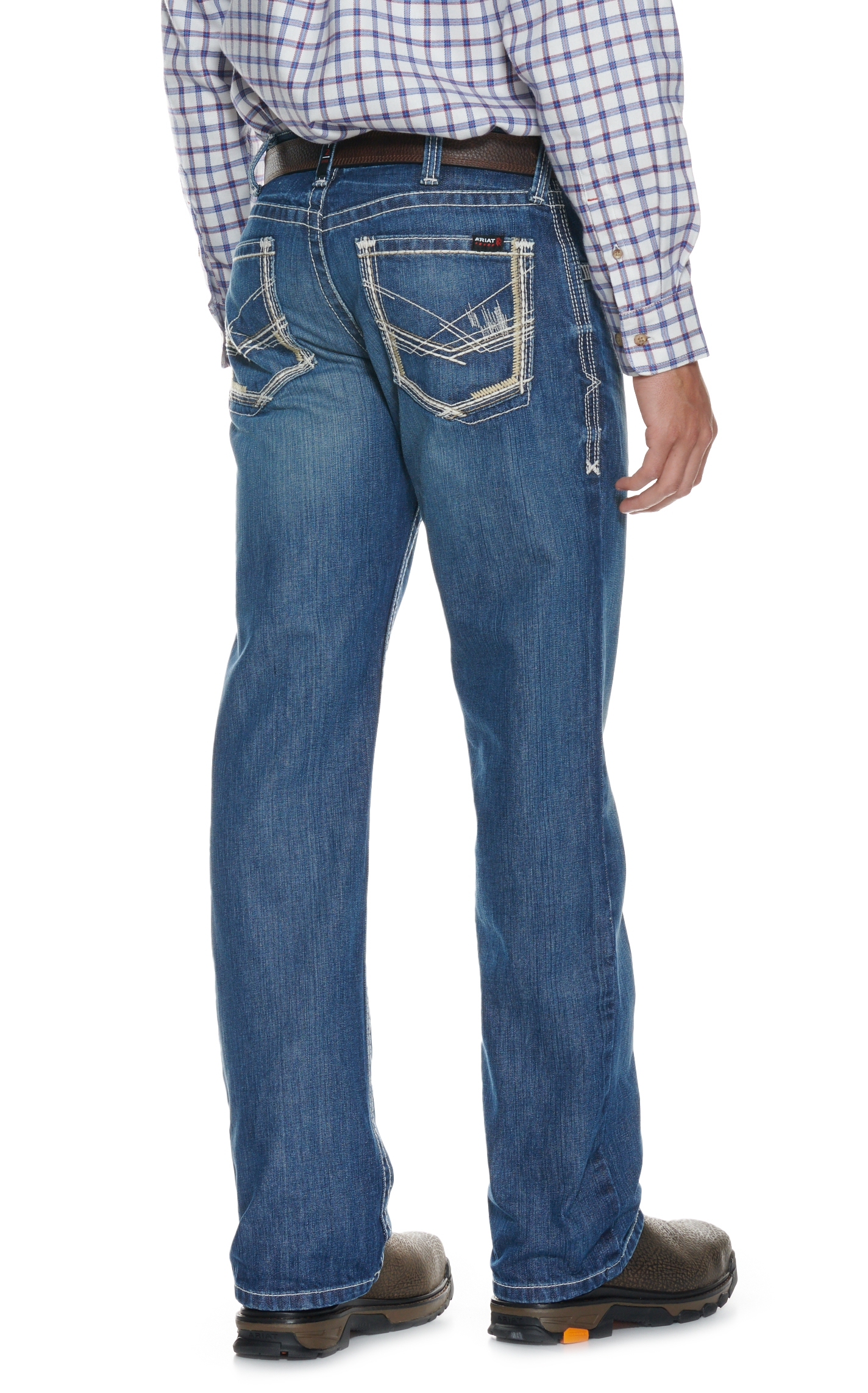 Ariat Men's FR M4 Ridgeline Glacier Medium Wash Relaxed Fit Boot Cut Work Jeans - Image 1