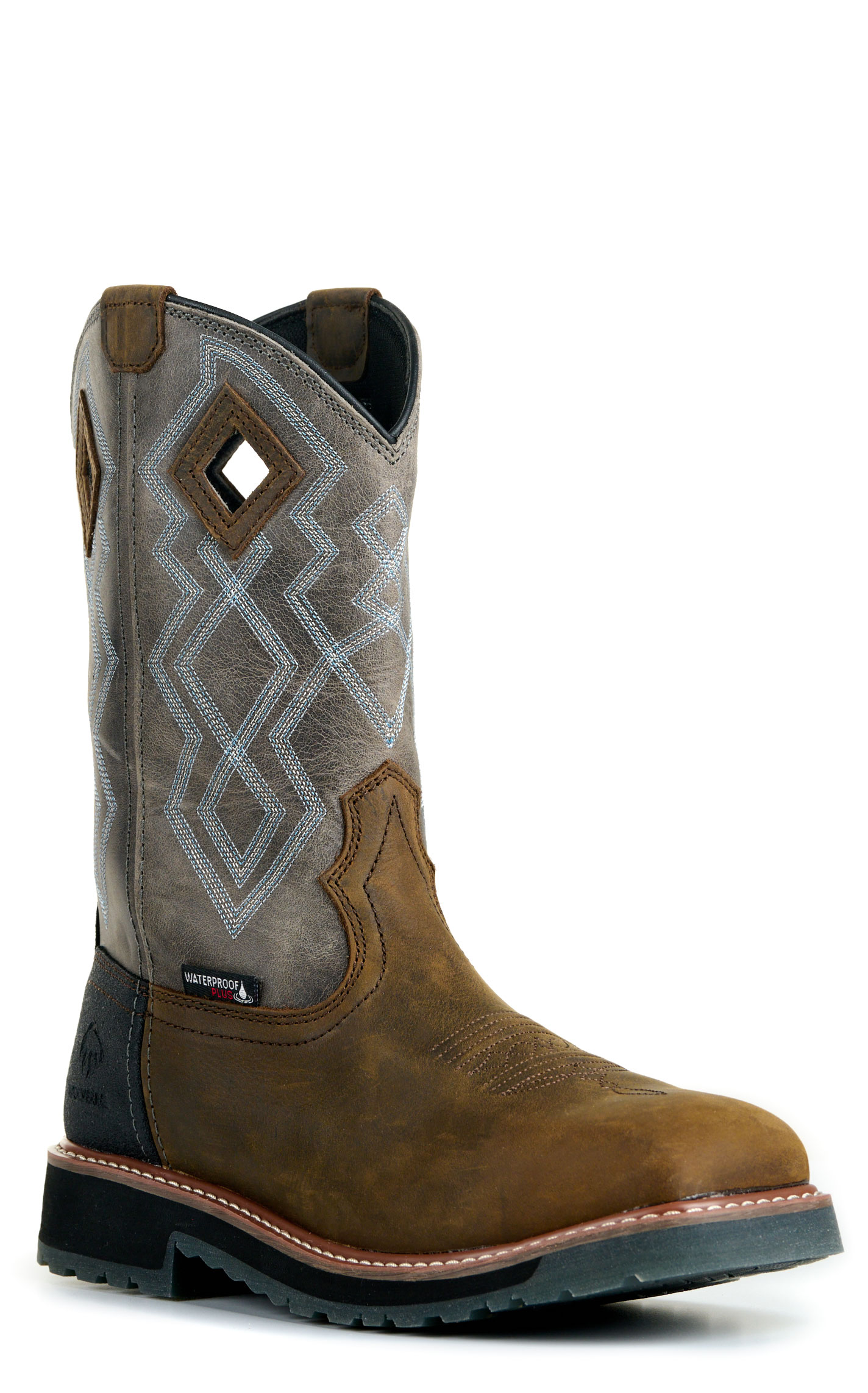 Wolverine Men's Rancher Pro Brown and Gray Wide Square Composite Toe Work Boots - Image 1