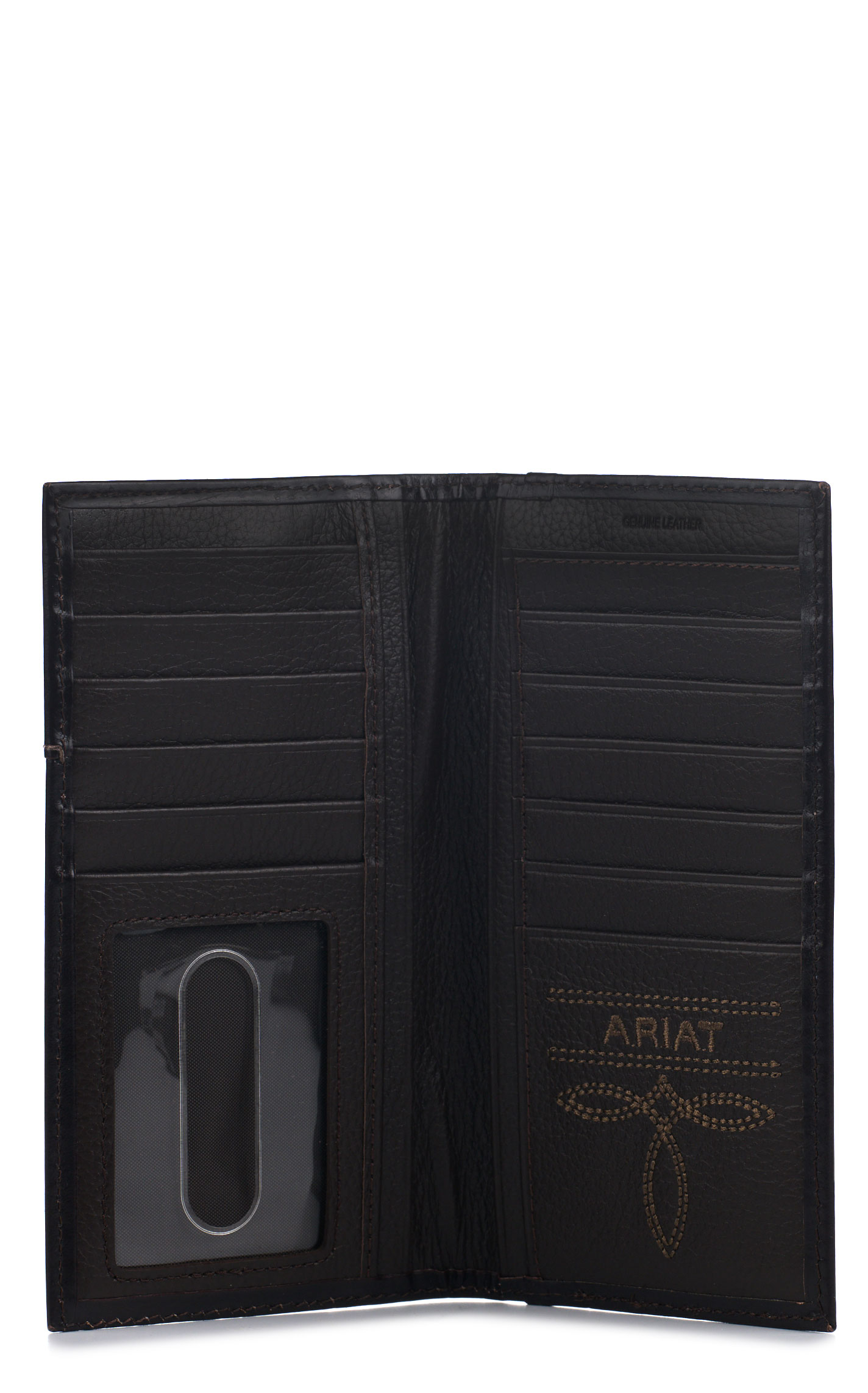 Ariat Men's Black & Cinnamon Tooled & Cross Accent Rodeo Wallet - Image 1
