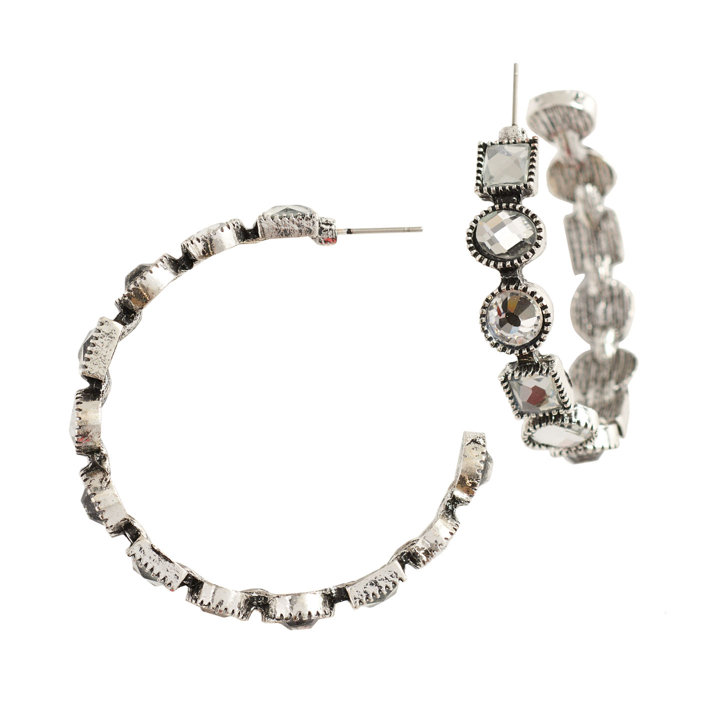 West & Co. Silver & Rhinestone Hoop Earrings - Image 2