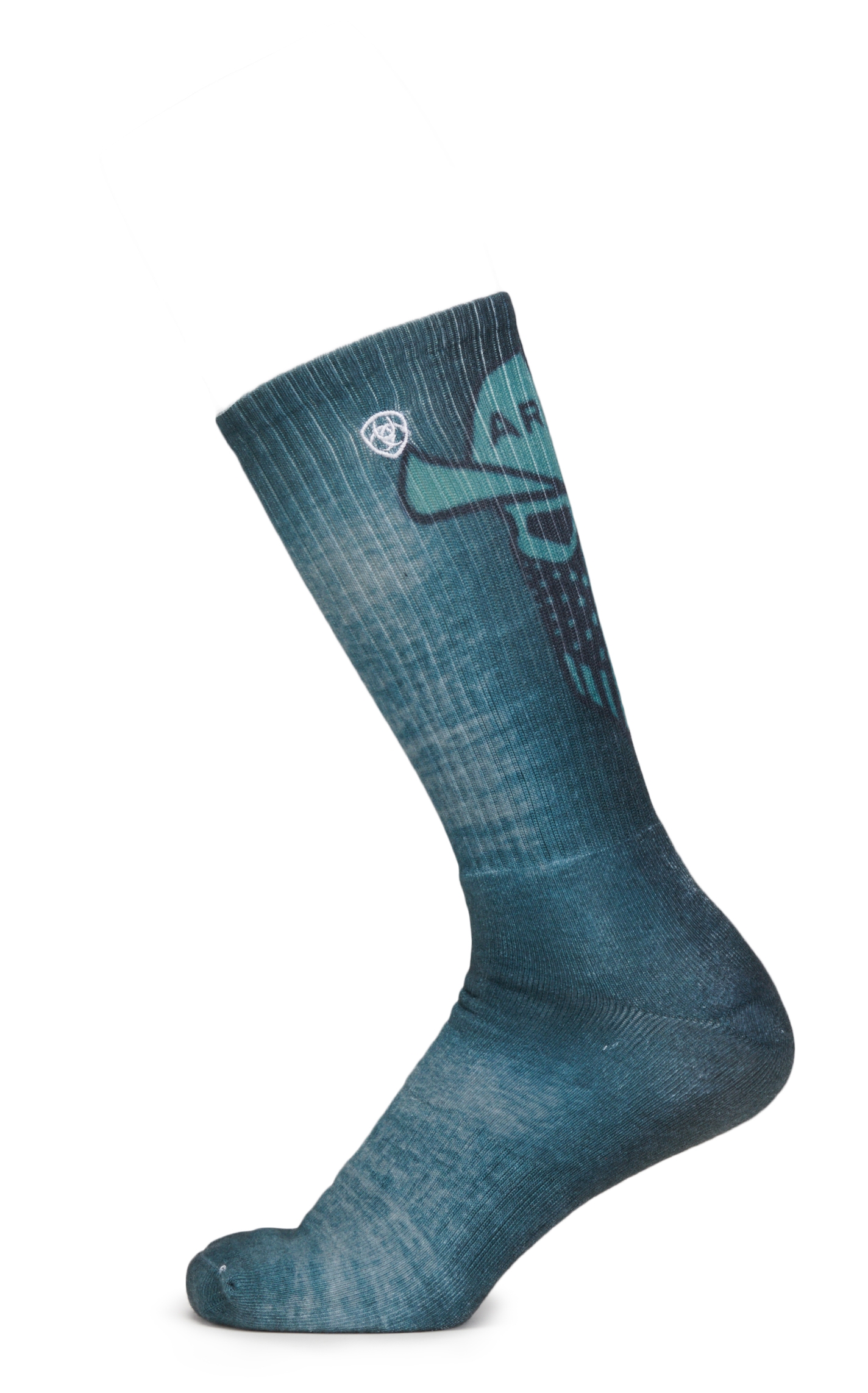 Ariat Men's Gray and Green Flag Cowboy Skull Graphic 2-Pack Crew Socks (Large) - Image 1