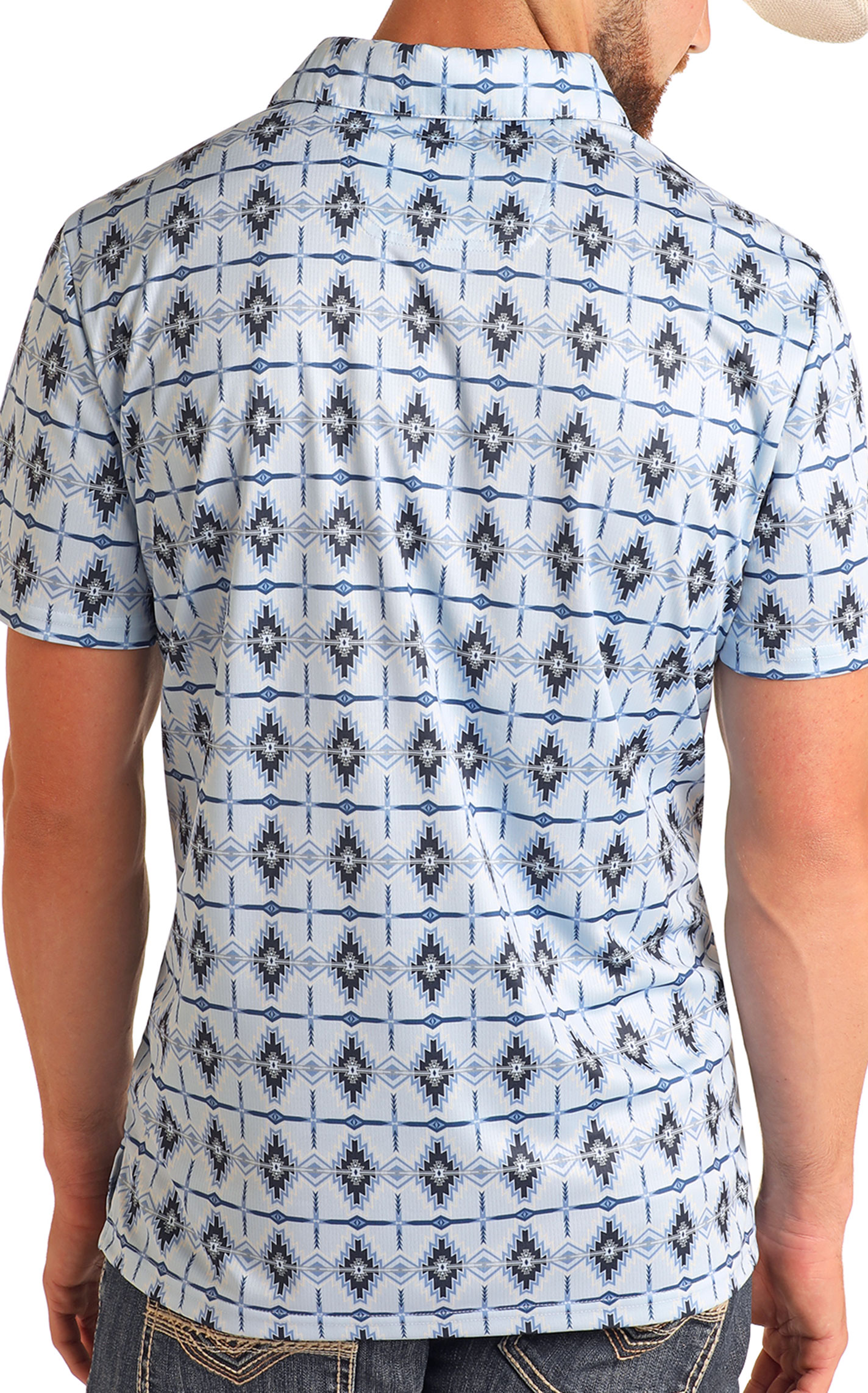 Rock & Roll Denim Men's Light Blue Aztec Print Polo - Image 1