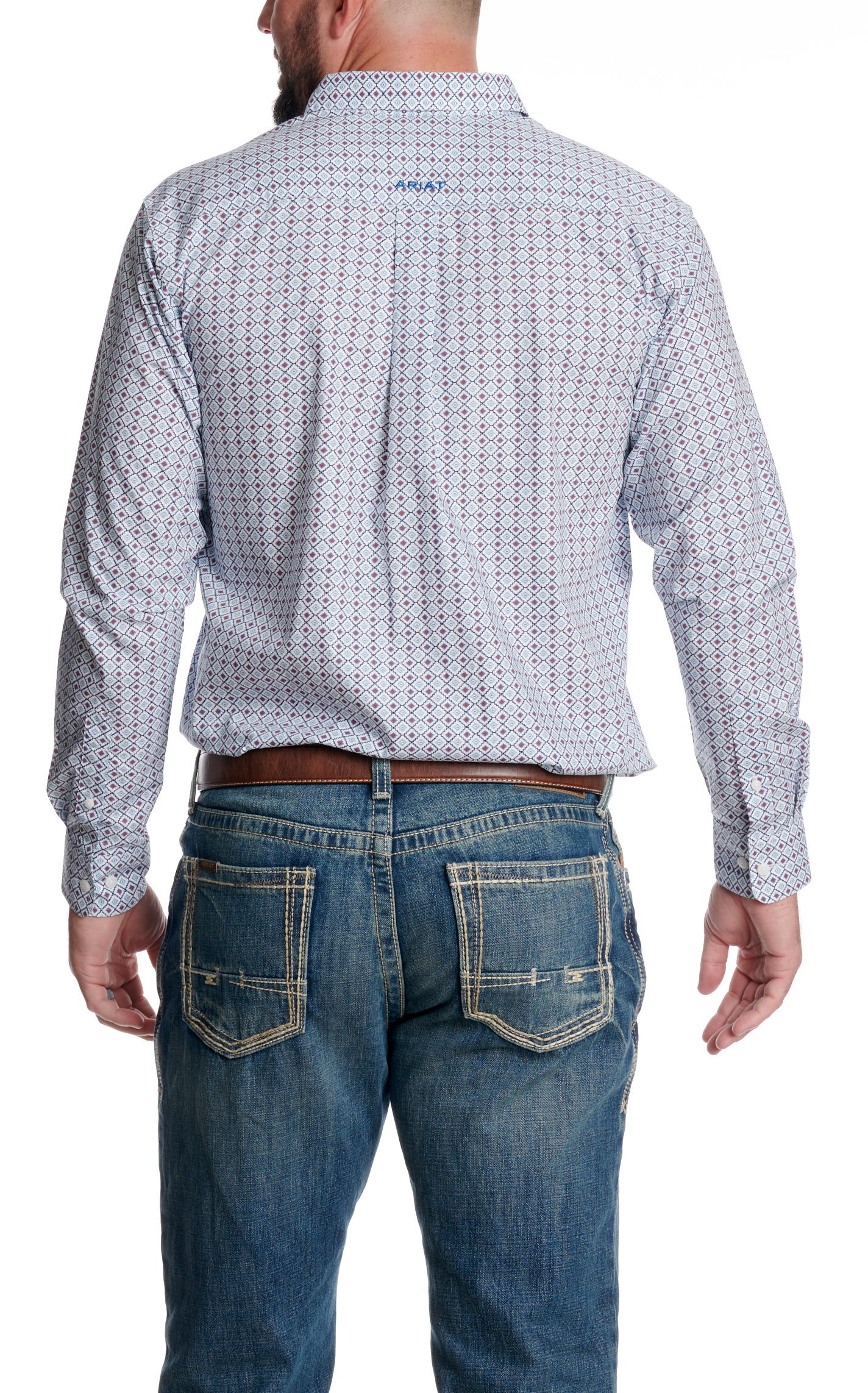 Ariat Men’s White & Blue Geo Print Western Shirt - Image 1