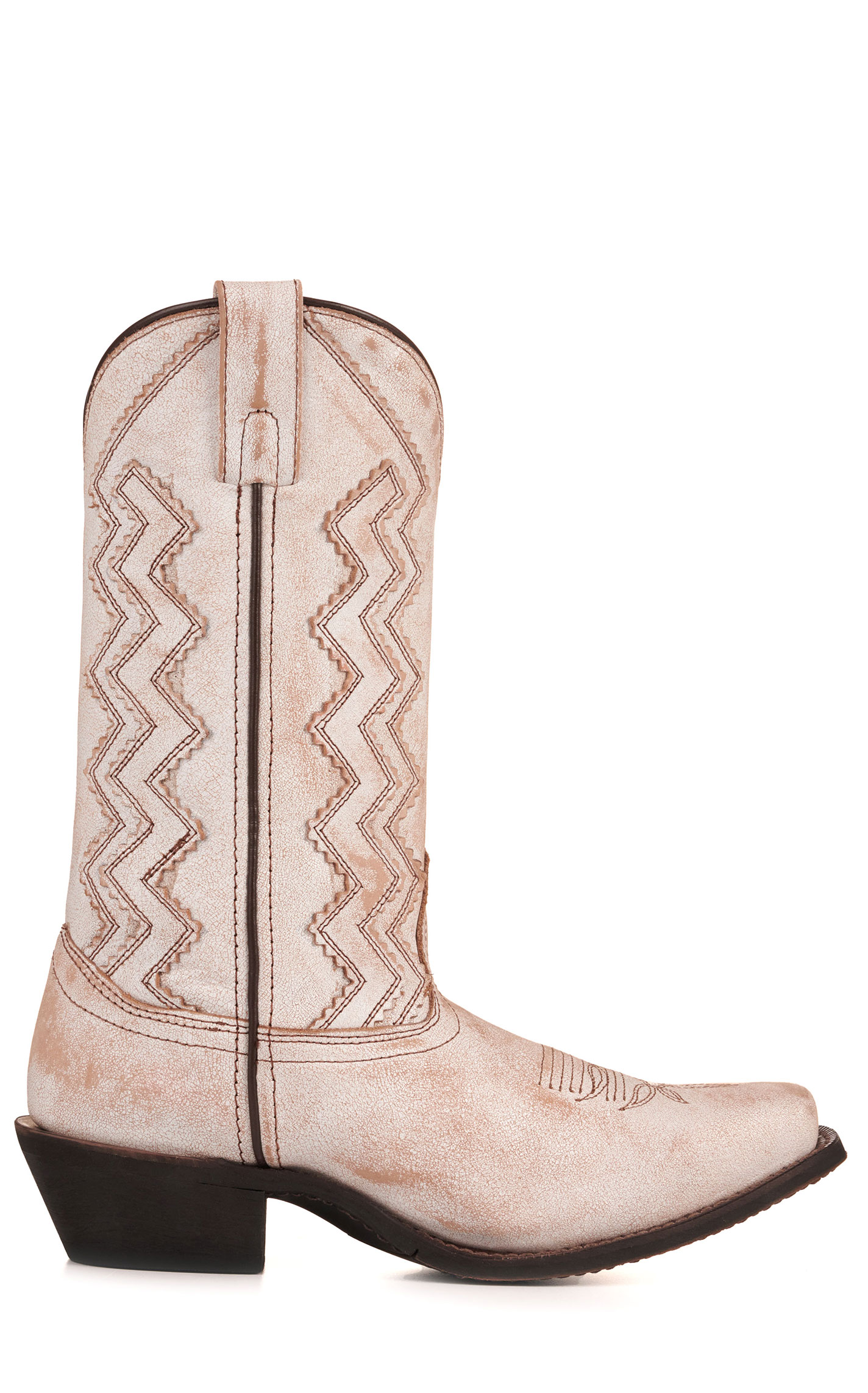 Laredo Women's Audrey Distressed Bone with Zig Zag Overlay Punchy Square Toe Cowboy Boots - Image 1