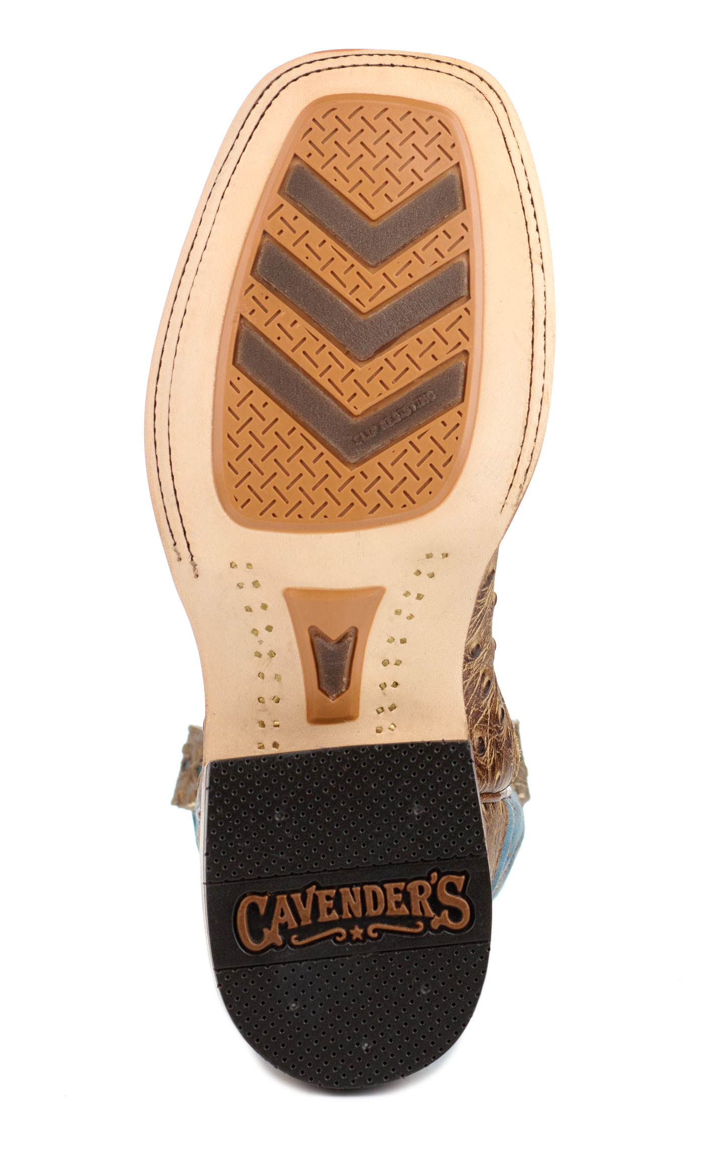 Cavender's Men's Endurance Blue and Sand Ostrich Print Wide Square Toe Cowboy Boots - Image 1