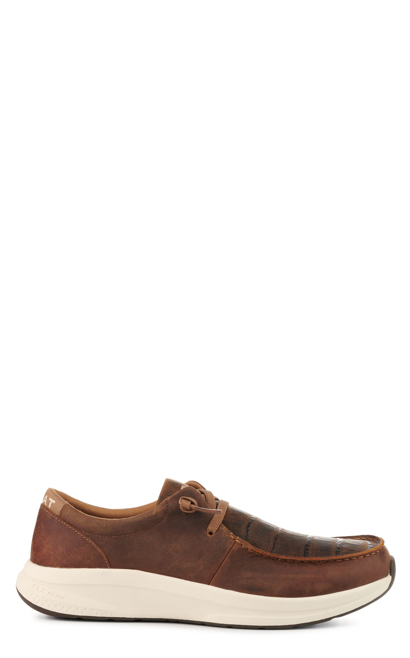 Ariat Men's Buckeye Distressed Brown with Tan Crocodile Print Foot Moc Toe Casual Shoes - Image 1