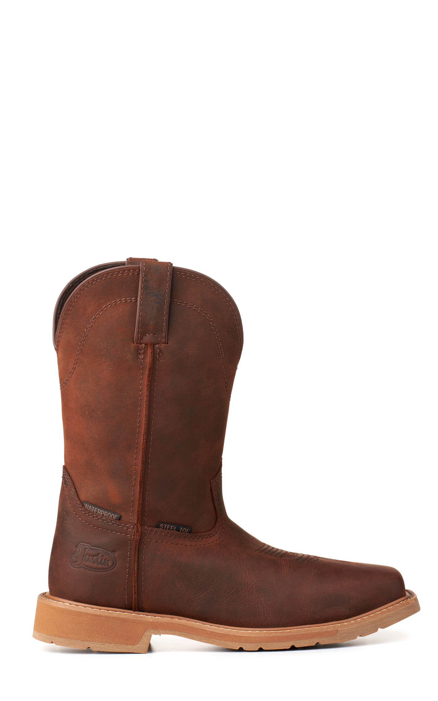 Justin Men's Buster II Pecan Brown Waterproof Wide Square Steel Toe Work Boots - Image 1