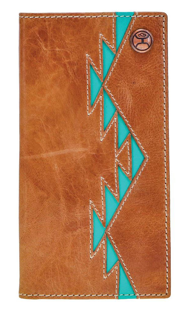 Hooey Men's Tan Genuine Leather & Turquoise Aztec Inlay Rodeo Wallet - Image 1