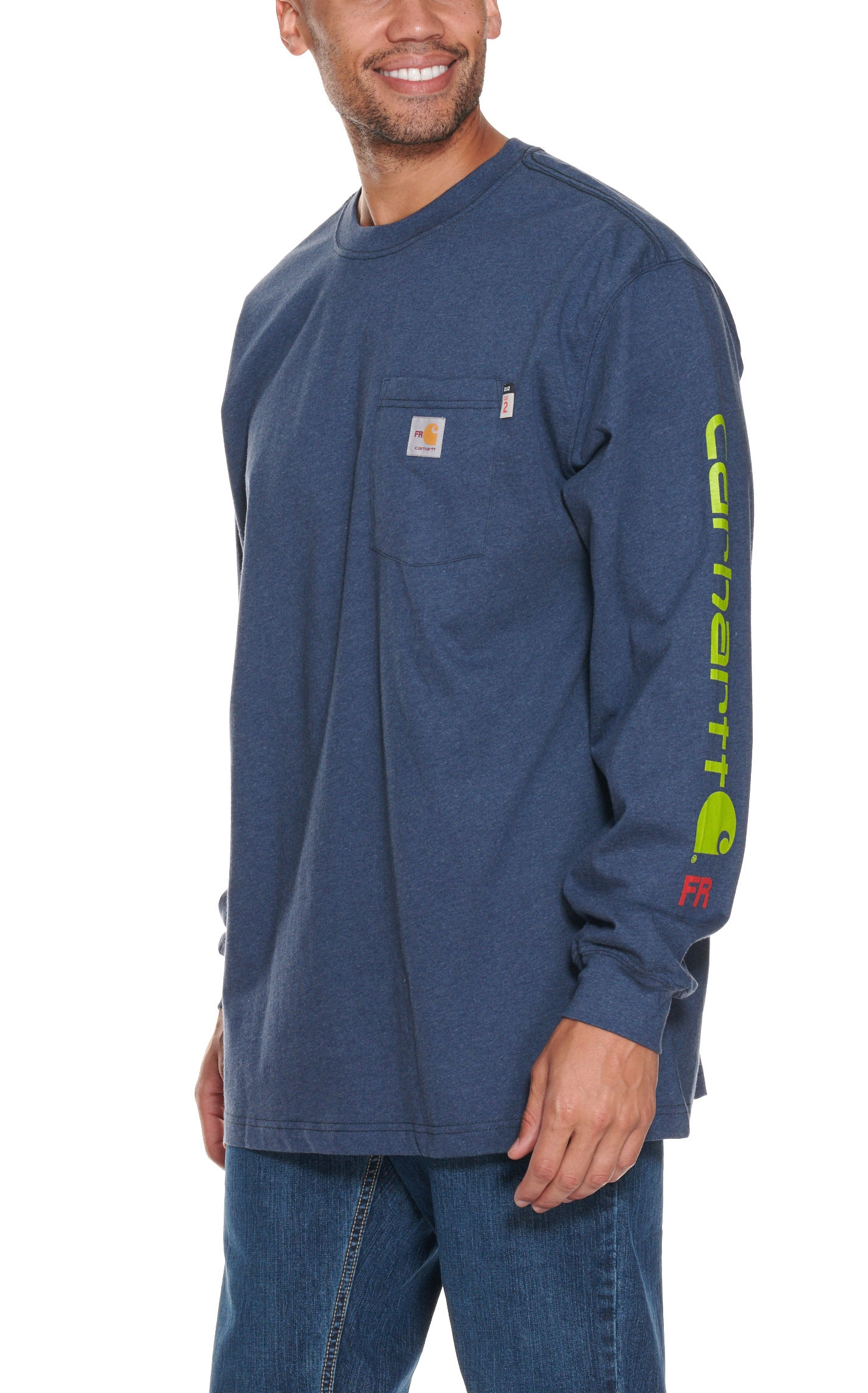 Carhartt Force Men's Heather Dark Blue Long Sleeve FR T-Shirt - Image 1