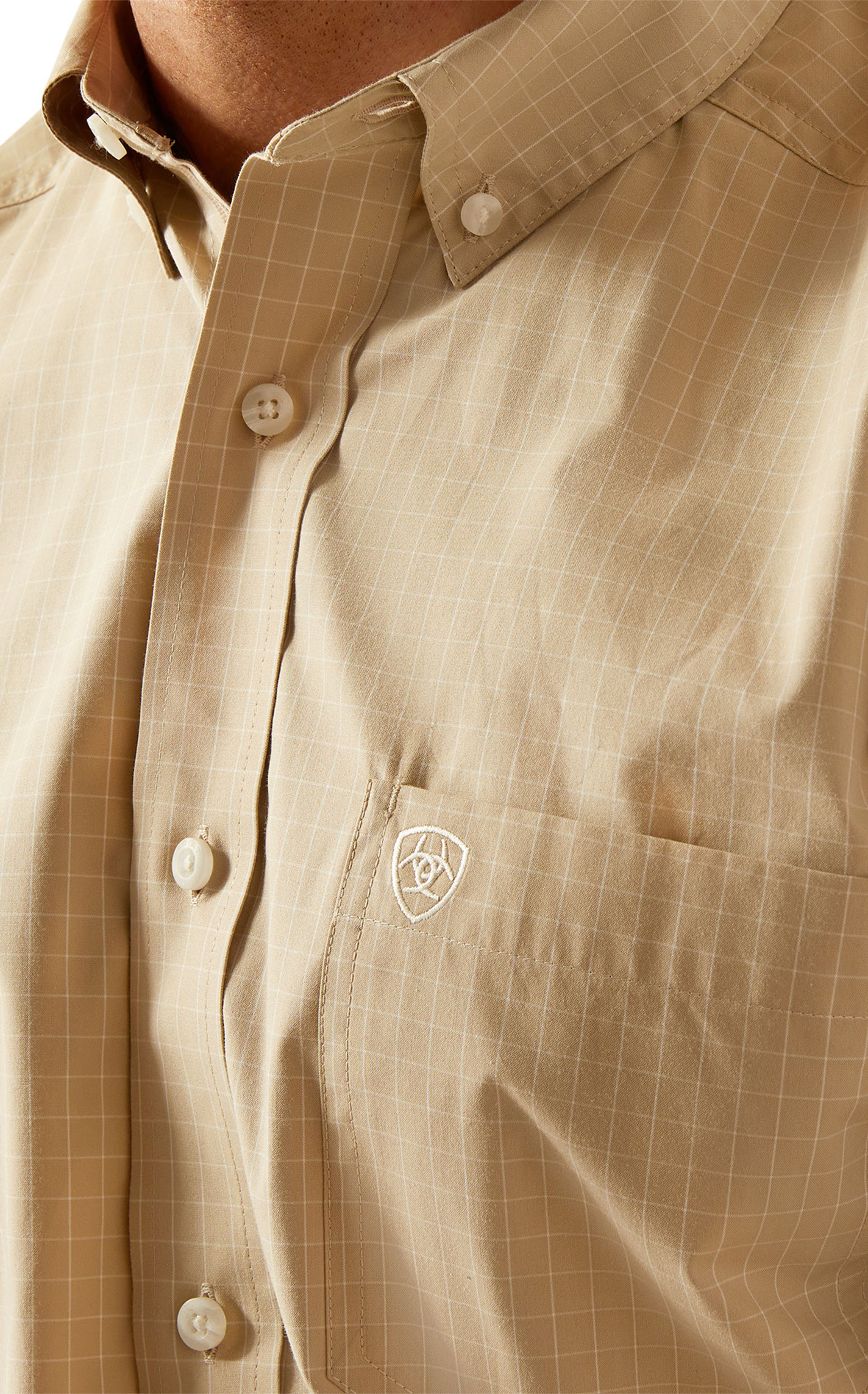 Ariat Men's Pro Series Cayson Khaki & Cream Plaid Western Shirt - Image 1