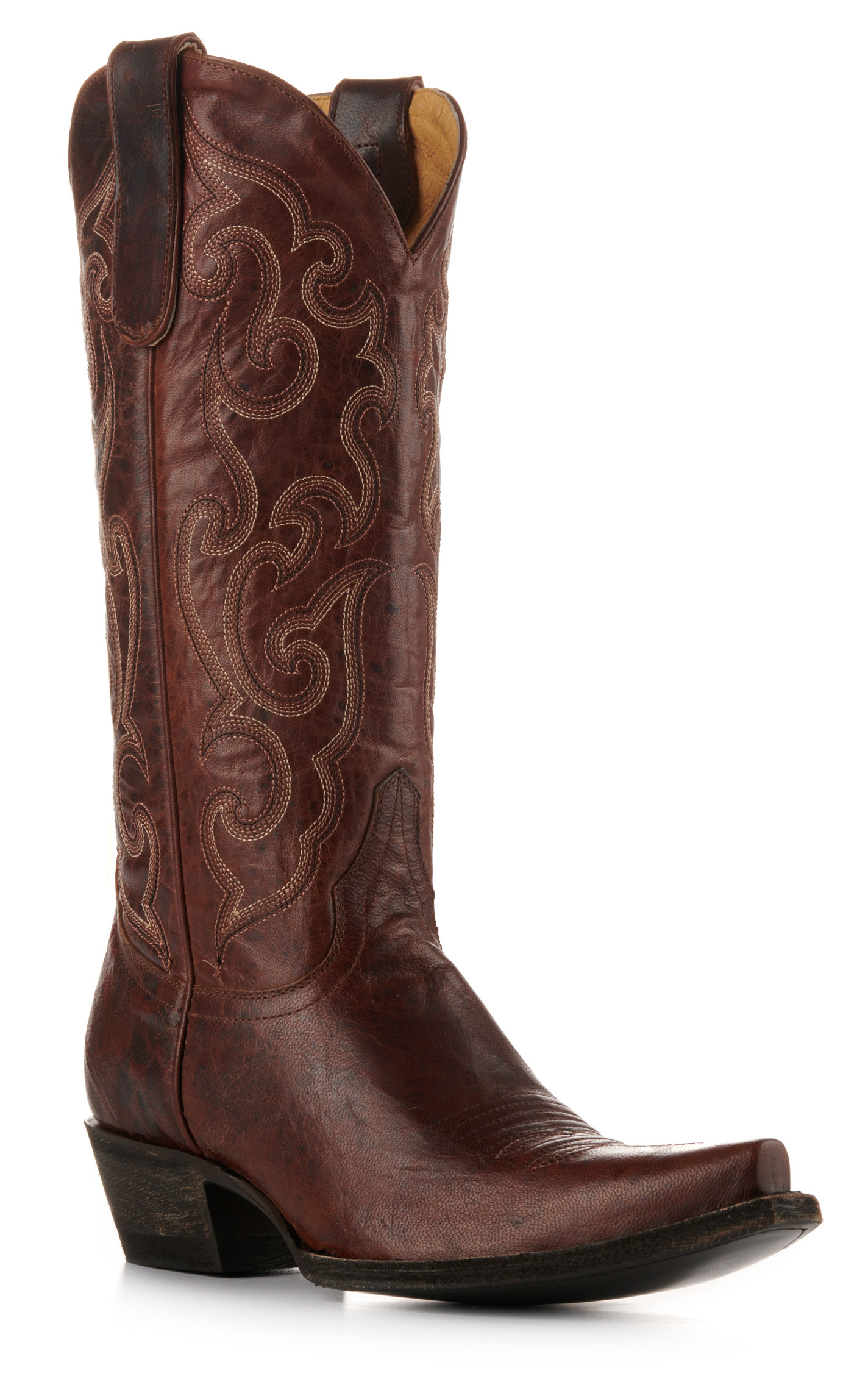 Cavender’s Women’s Brass Brown Goat Leather Snip Toe Cowboy Boots - Image 1