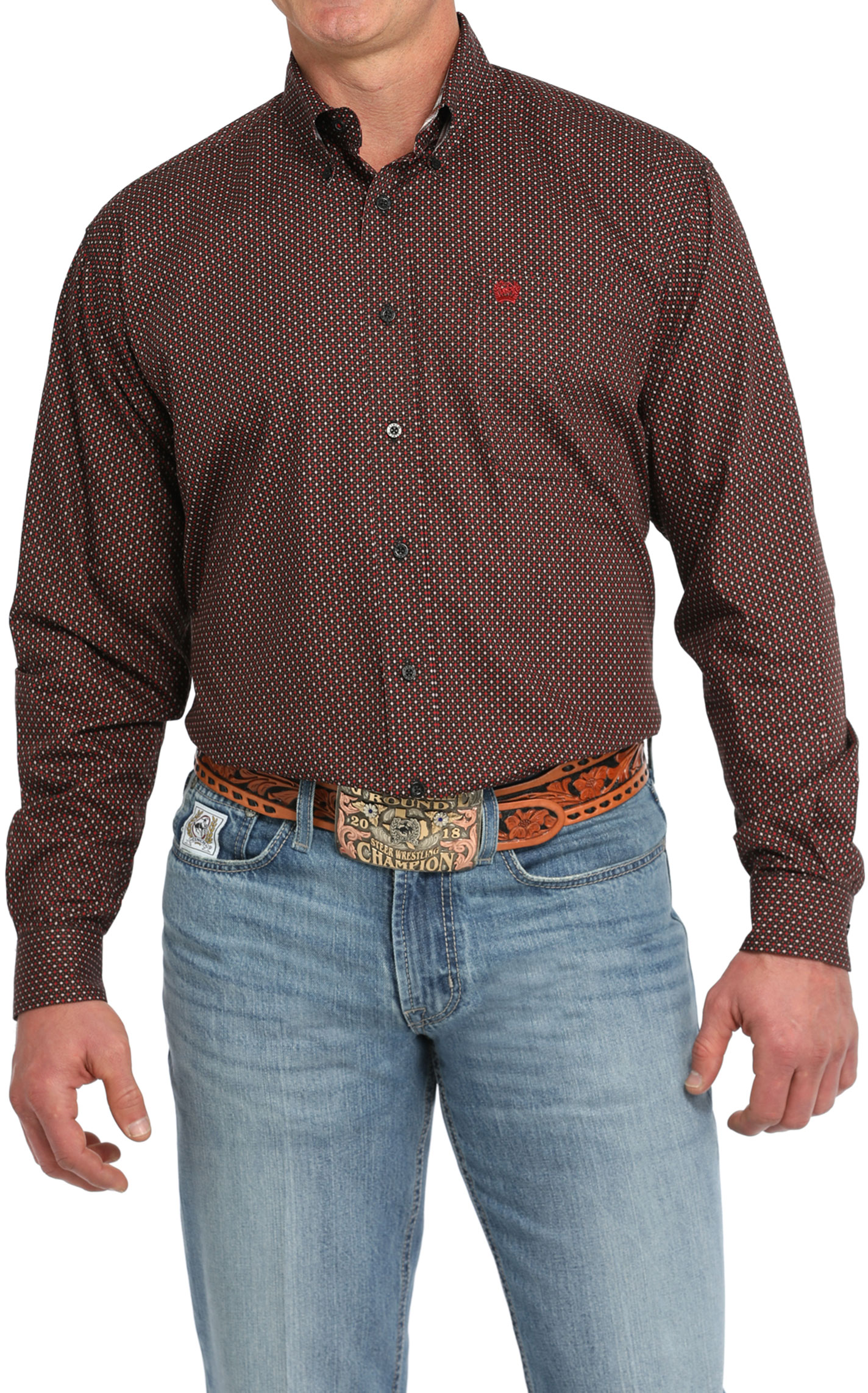 Cinch Men's Black Red & Caramel Geo Western Shirt - Image 1
