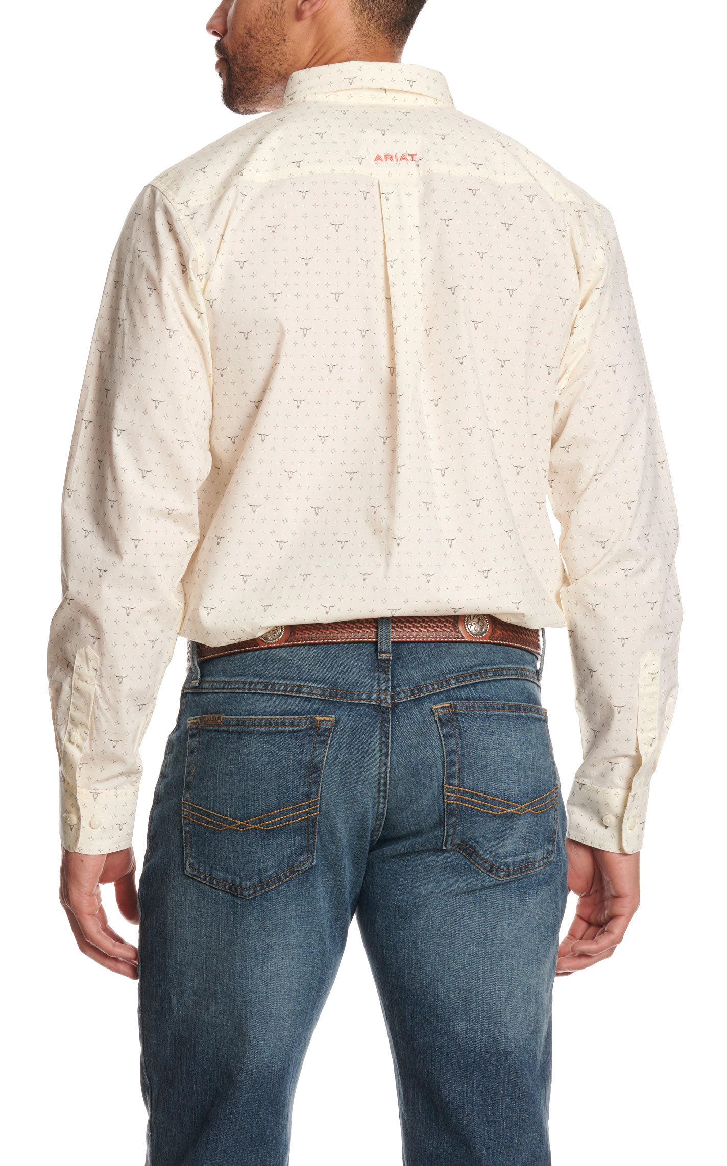 Ariat Men's Edmond Cream Skull Print Long Sleeve Western Shirt - Image 3