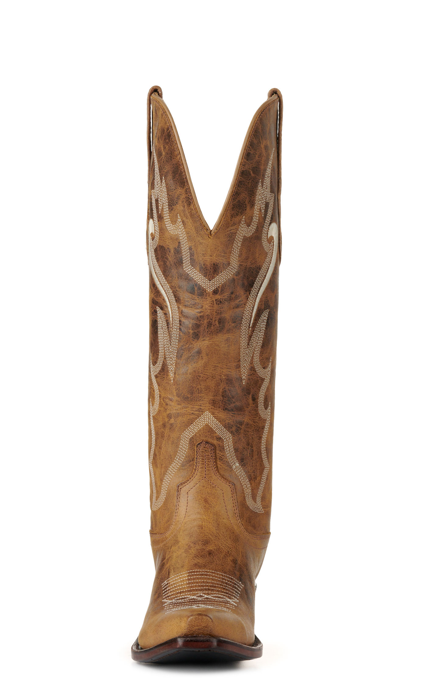 Old West Women's Burnt Tan Snip Toe Tall Cowboy Boots - Image 1
