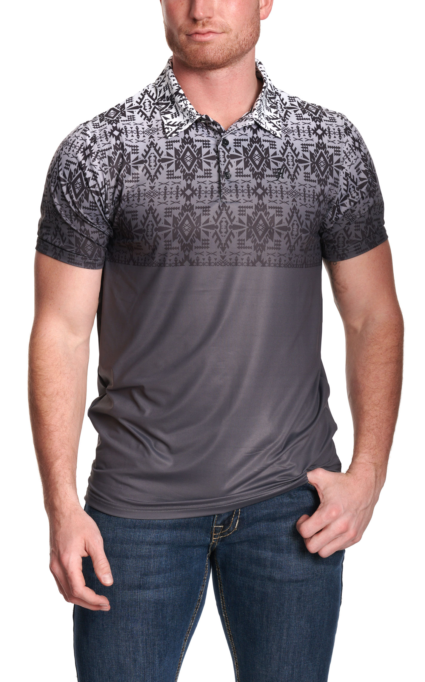 Hooey Men's Gray Ombre Aztec Print Polo Shirt - Image 1