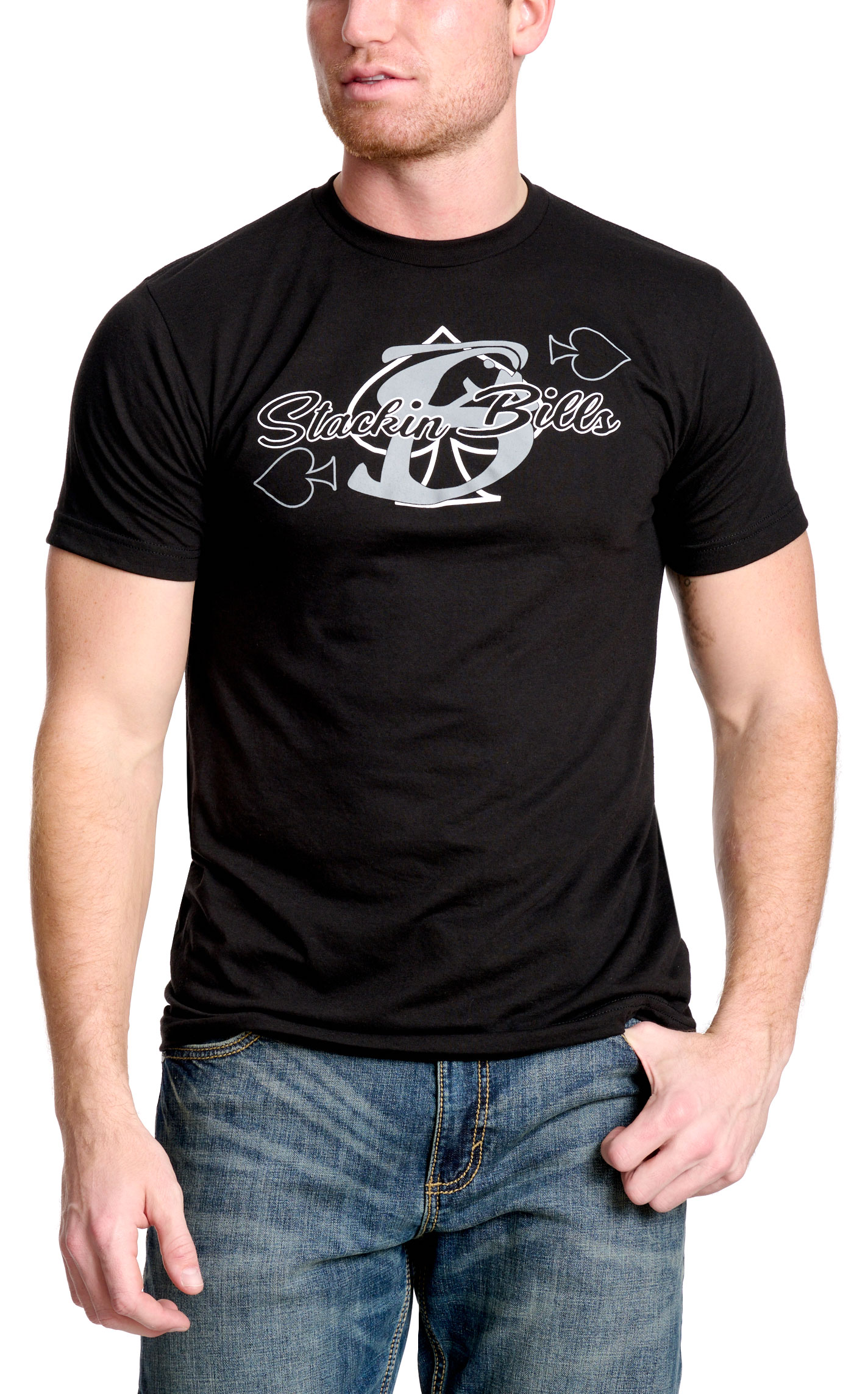 Stackin' Bills Men's Black Spade Logo Graphic T-Shirt - Image 1