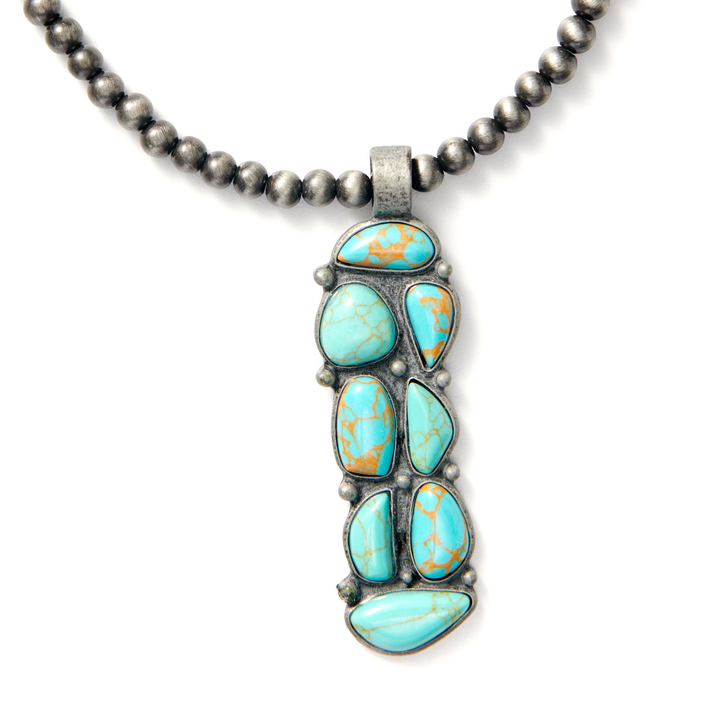 Rockin C Silver Navajo Pearl Beads & Stone Pendant Necklace - Image 1