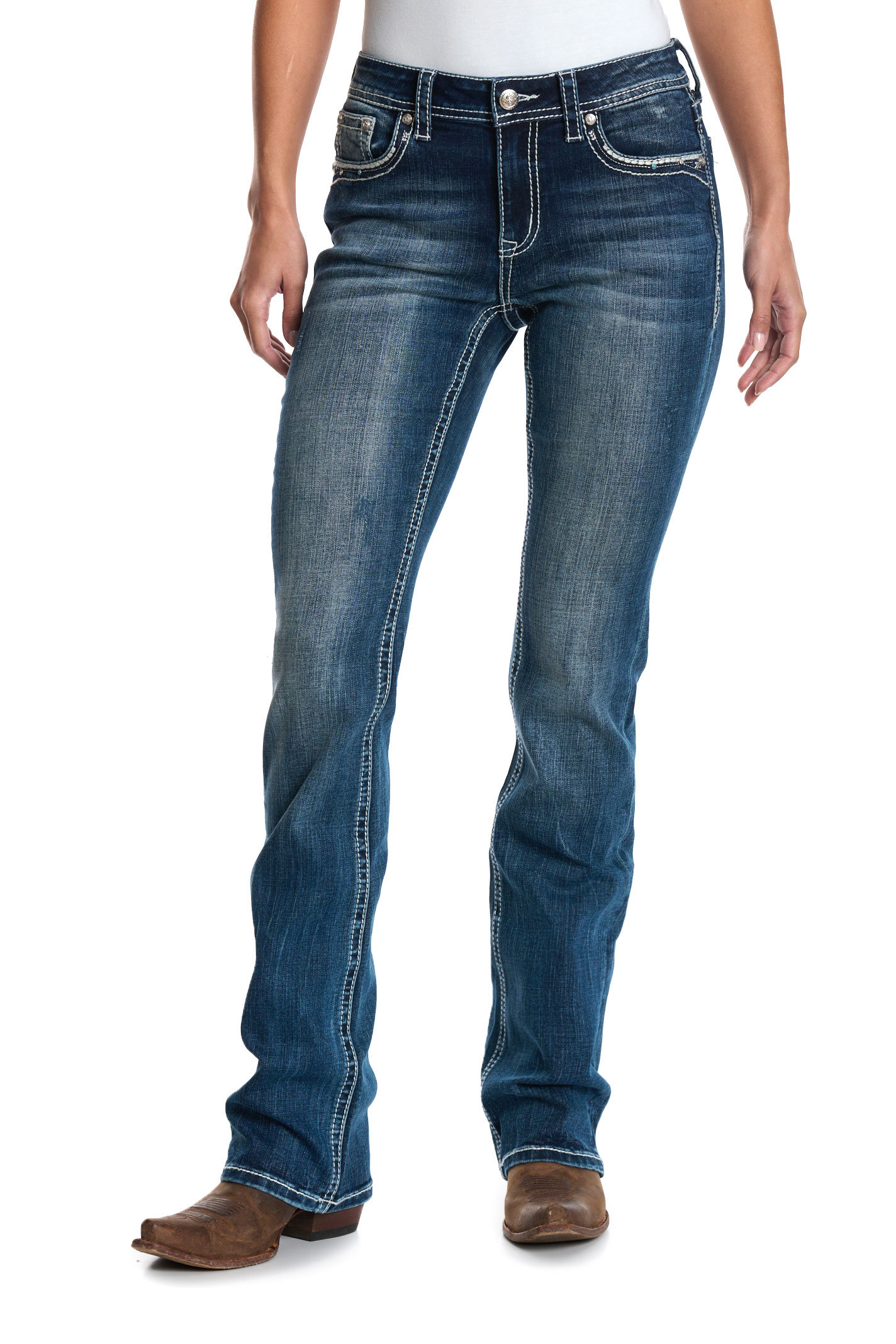 Grace in LA Women's Dark Wash Stained-Glass Cross Jeans - Plus Sizes - Image 1