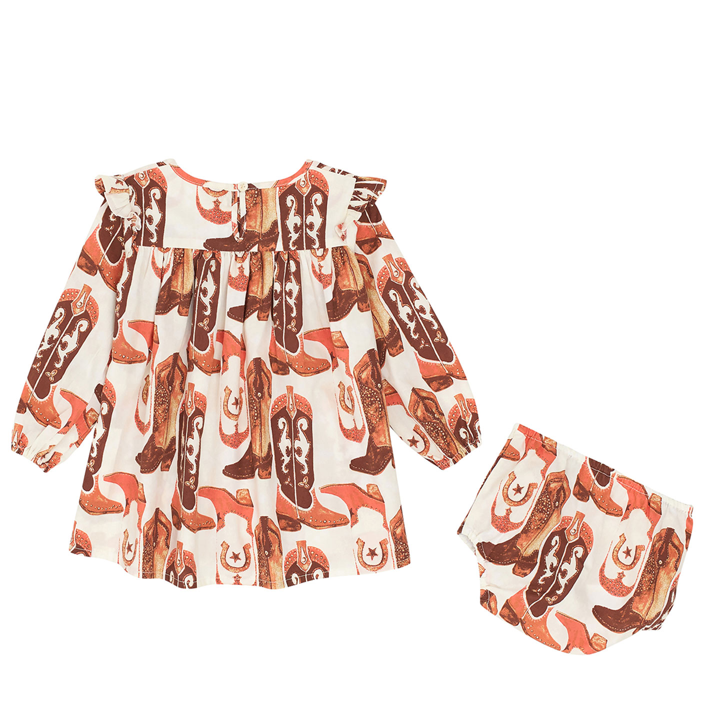 Wrangler Infant Girl's Cream & Rust Western Print Trapeze Dress & Diaper Cover Set - Image 1