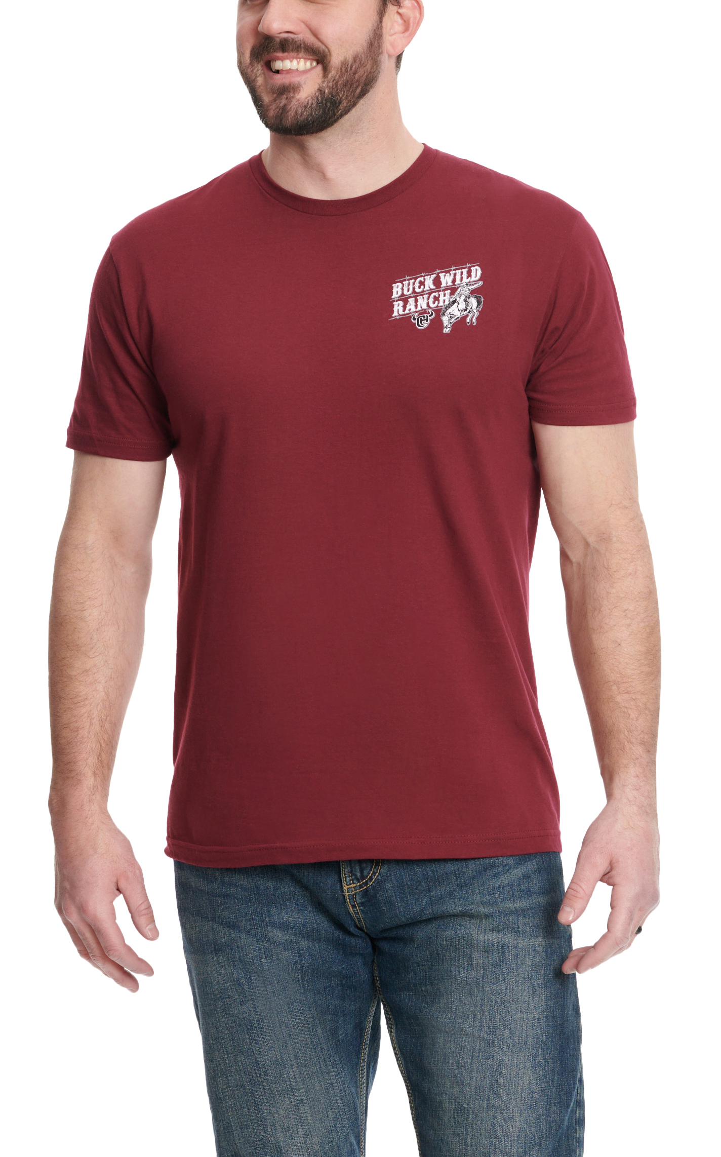 Cowboy Hardware Men's Burgundy Buck Wild Ranch Graphic Short Sleeve T-Shirt - Image 1