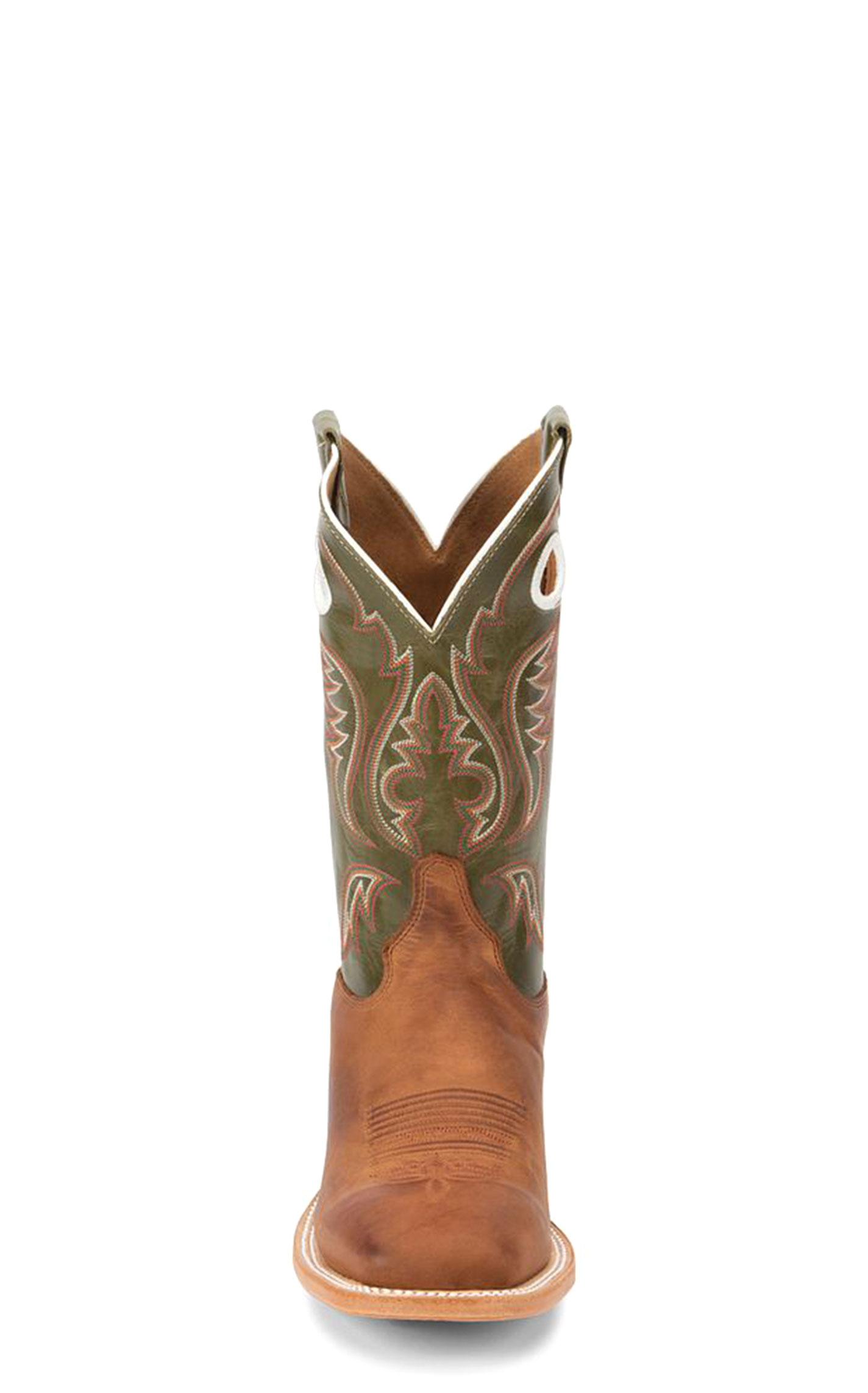 Justin Men's Bent Rail Austin Cognac and Green Wide Square Toe Cowboy Boots - Image 1